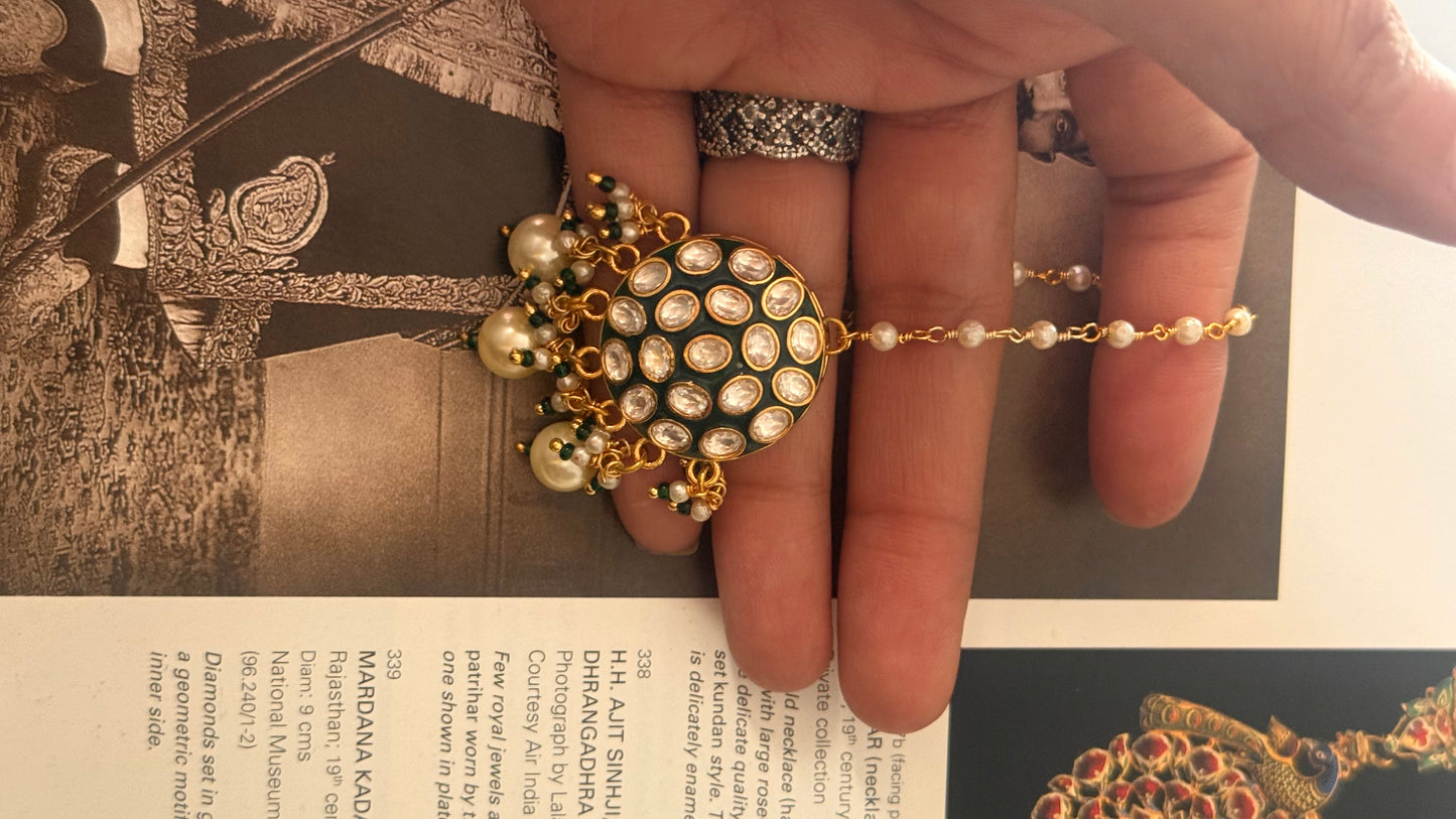 Emerald meenakari round  maangtika