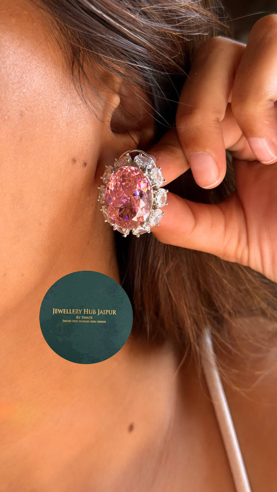 Rose Quartz diamond studs