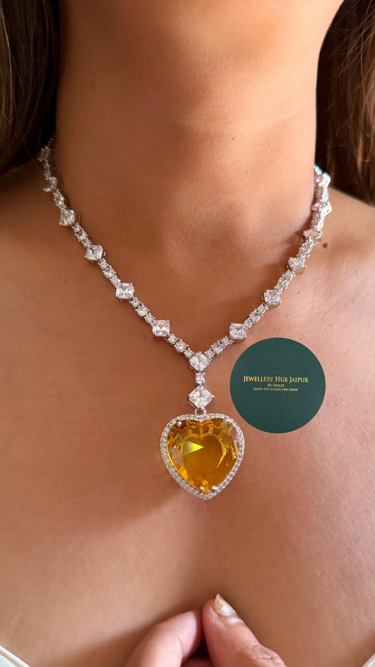 Viona Topaz heart diamond necklace