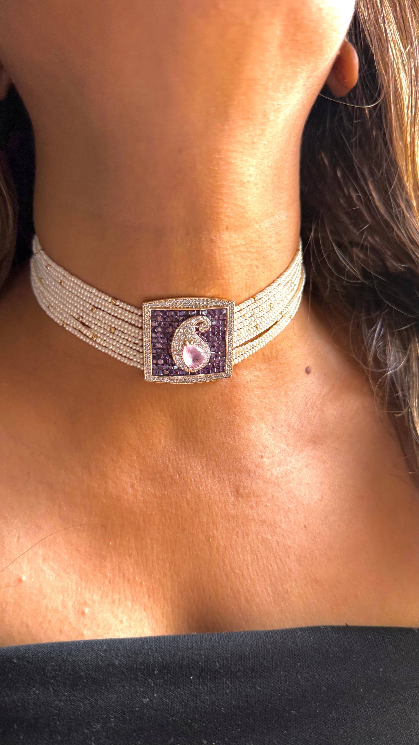 Tanzanite & rose, quartz design, designer necklace combo