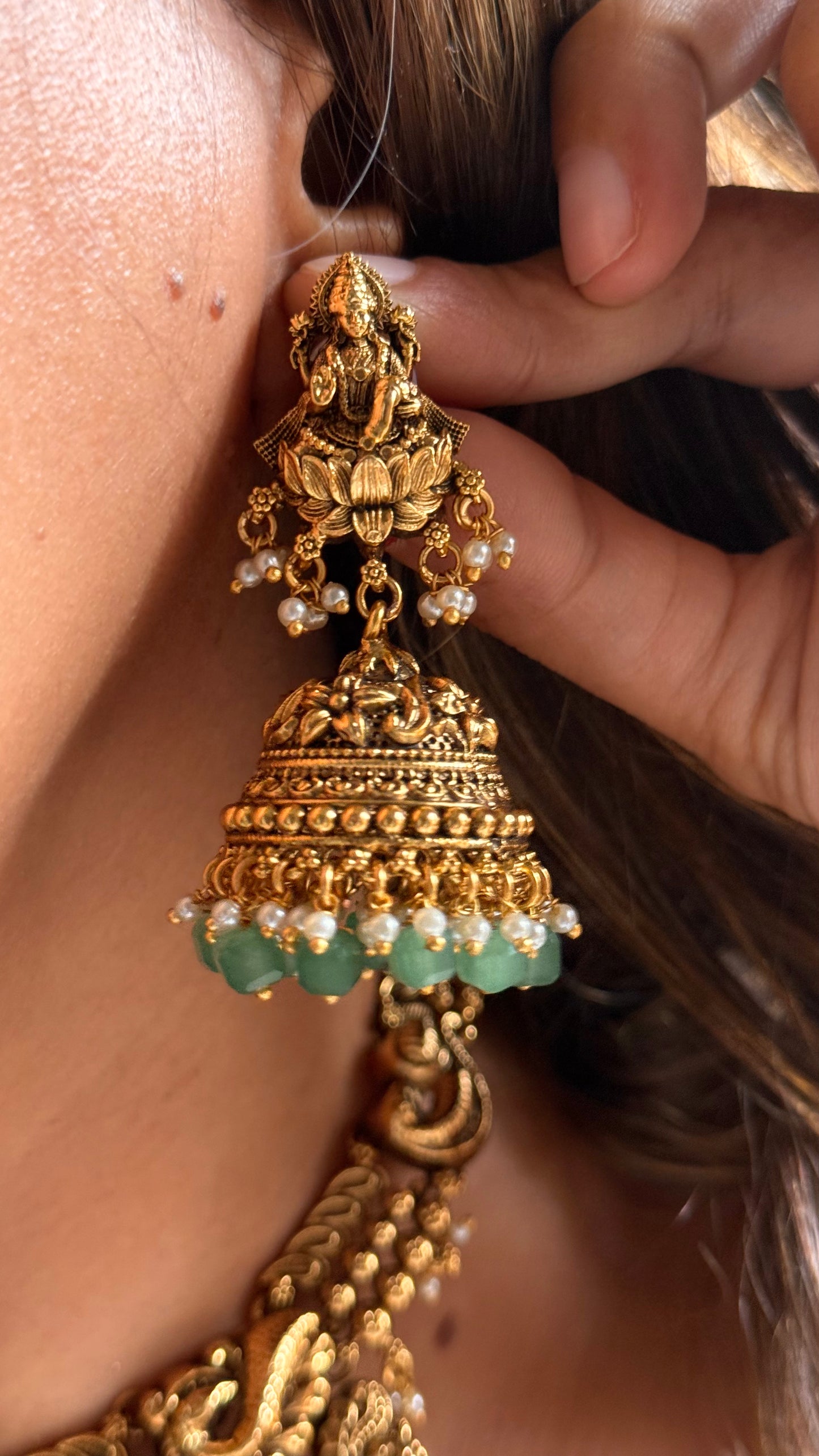Goddess Laxmi Temple necklace with mint drop detailing
