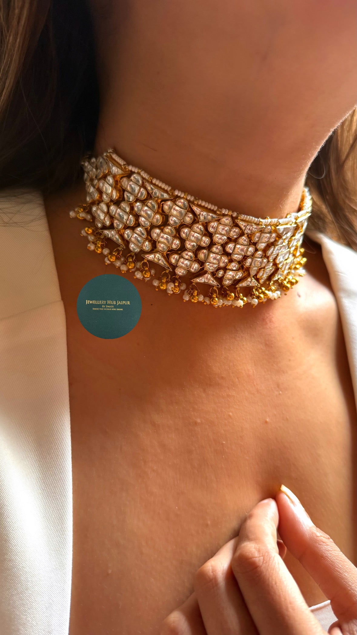 Heritage paachi kundan with pearls choker set