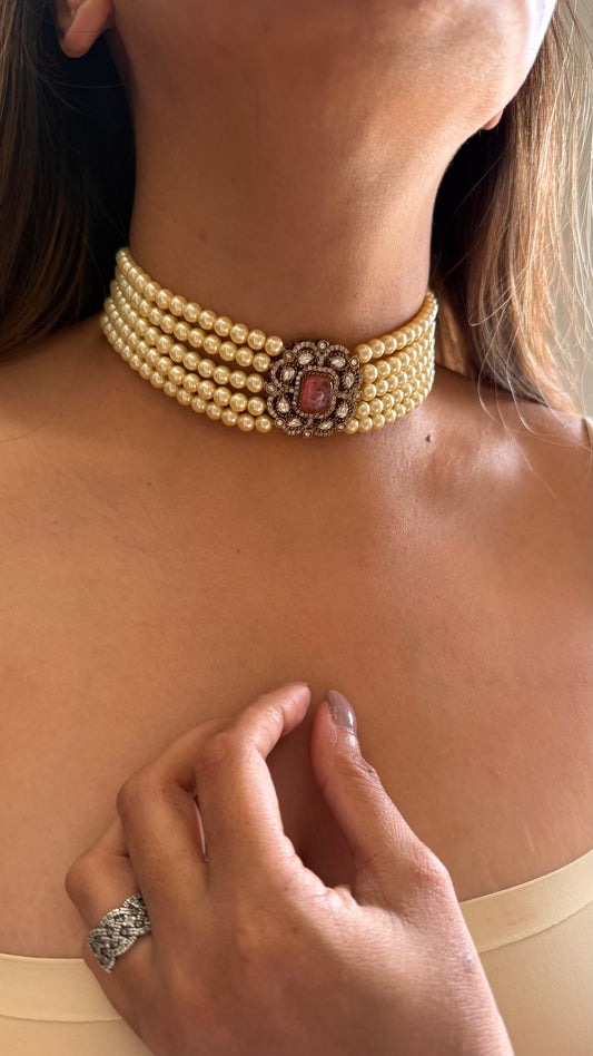 Heer Rose quartz Victorian minimalist choker