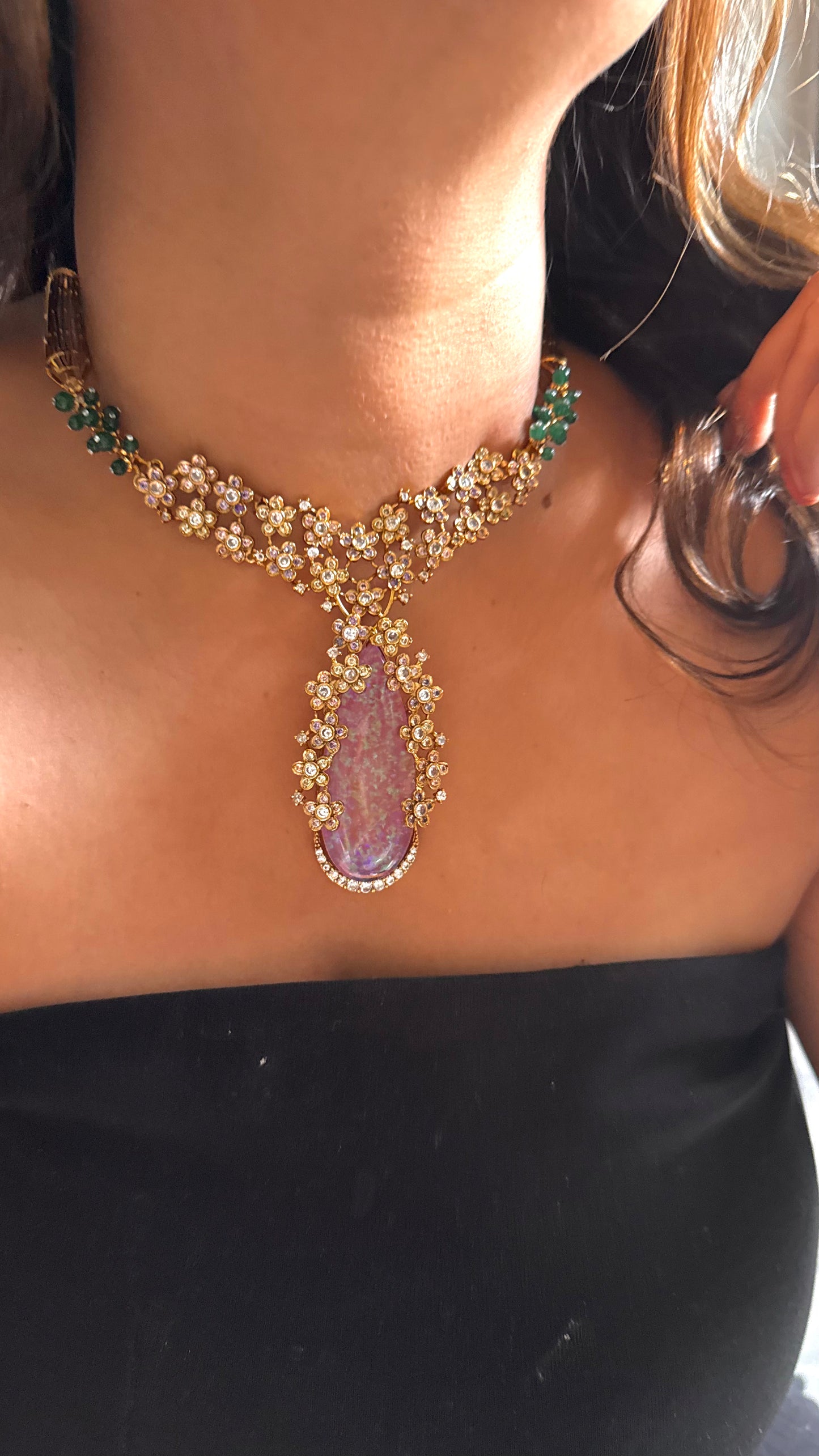 Rose Quartz Designer Floral Necklace