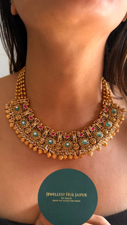 Heritage rajwadi collar mint inlay necklace