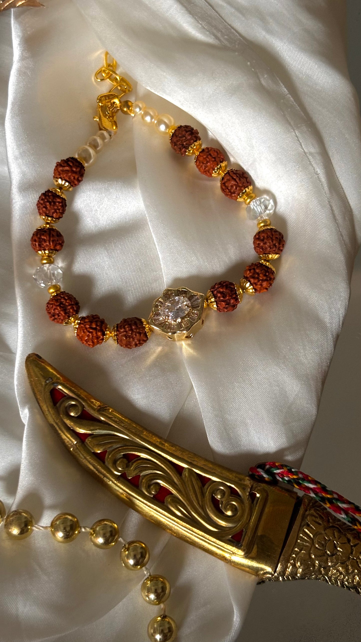 Diamond polki 12 rudraksh designer Rakhi bracelet ( shipping will be extra )