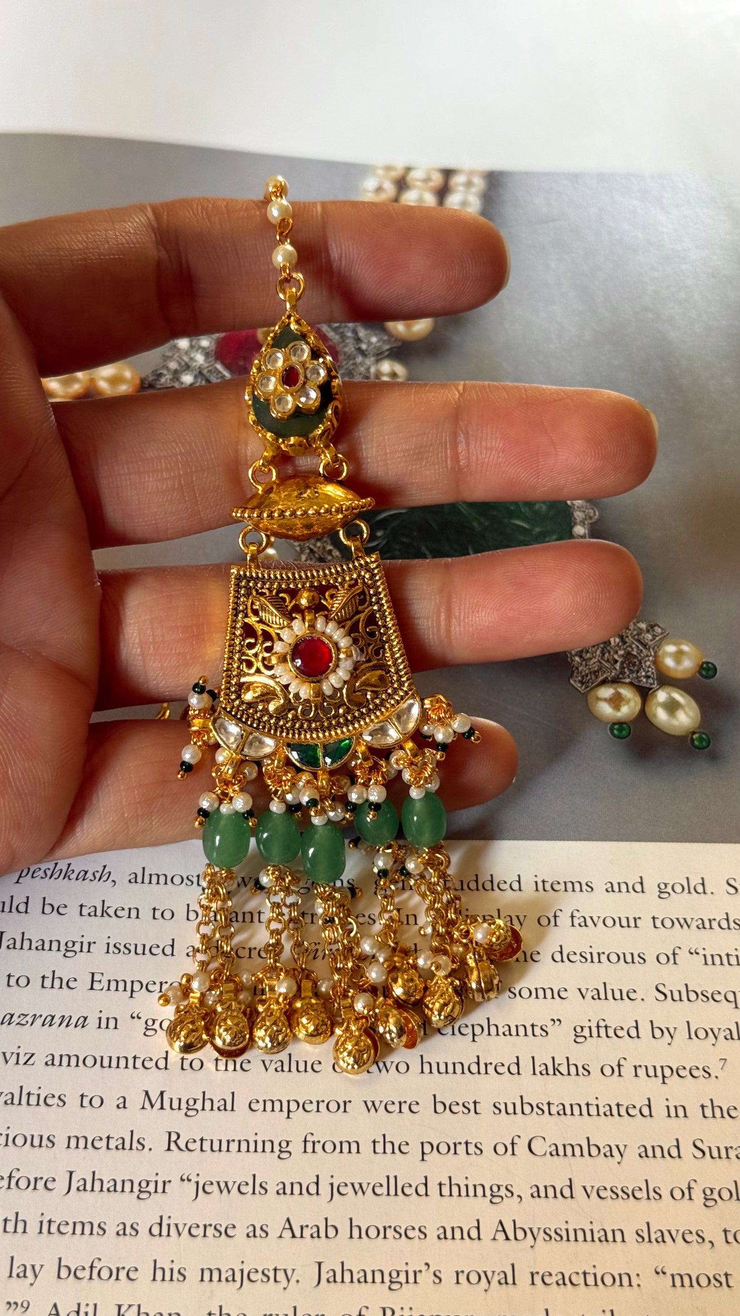 Ruby & emerald with gungroo drops rajwadi mangtika