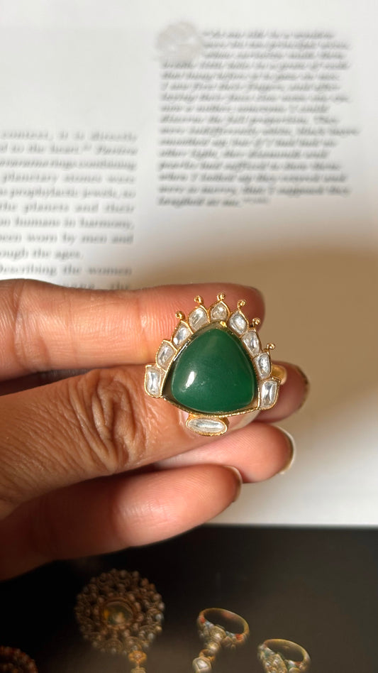 Emerald paachi kundan polki Ring