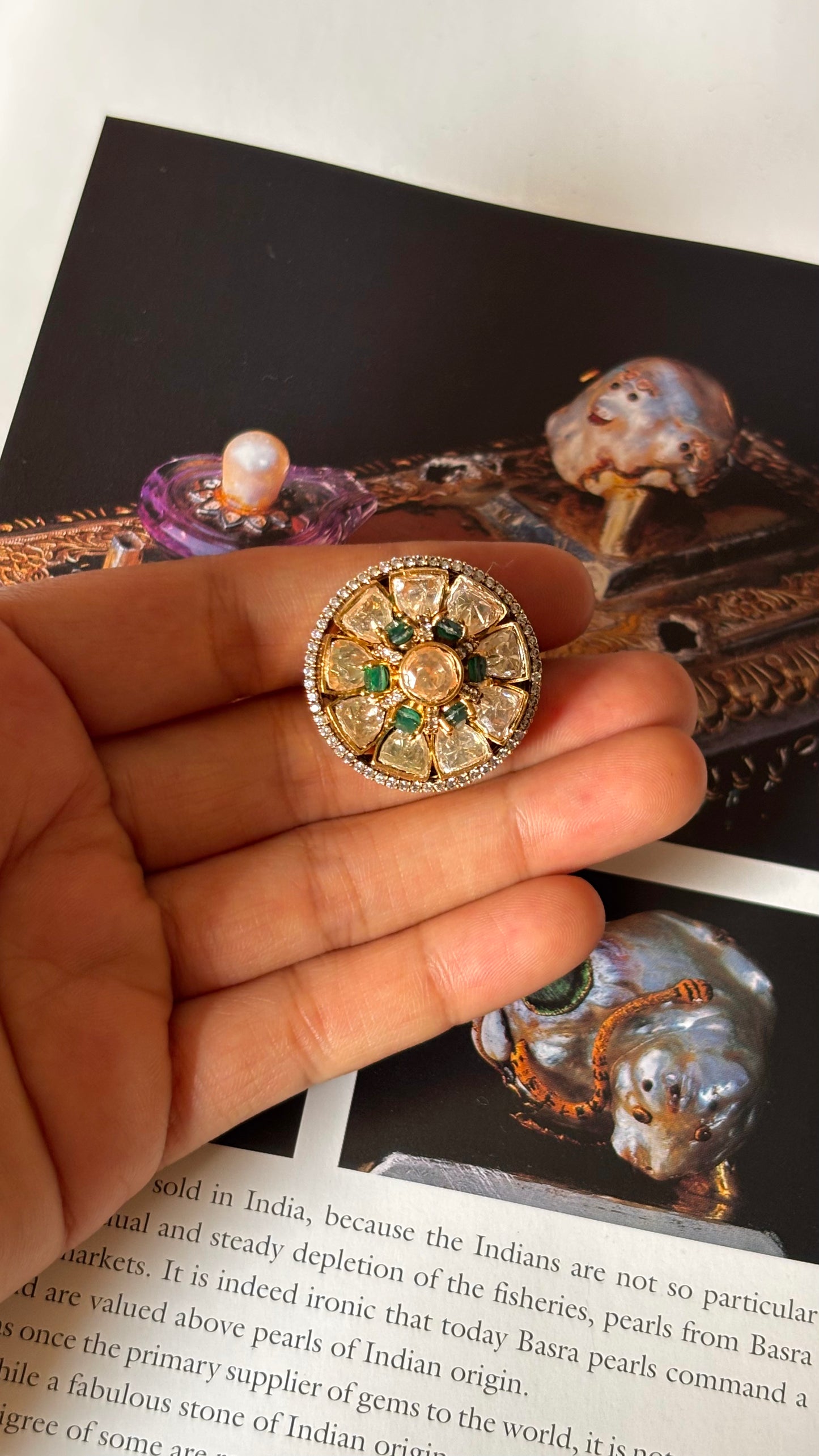 Emerald flroal diamond ring