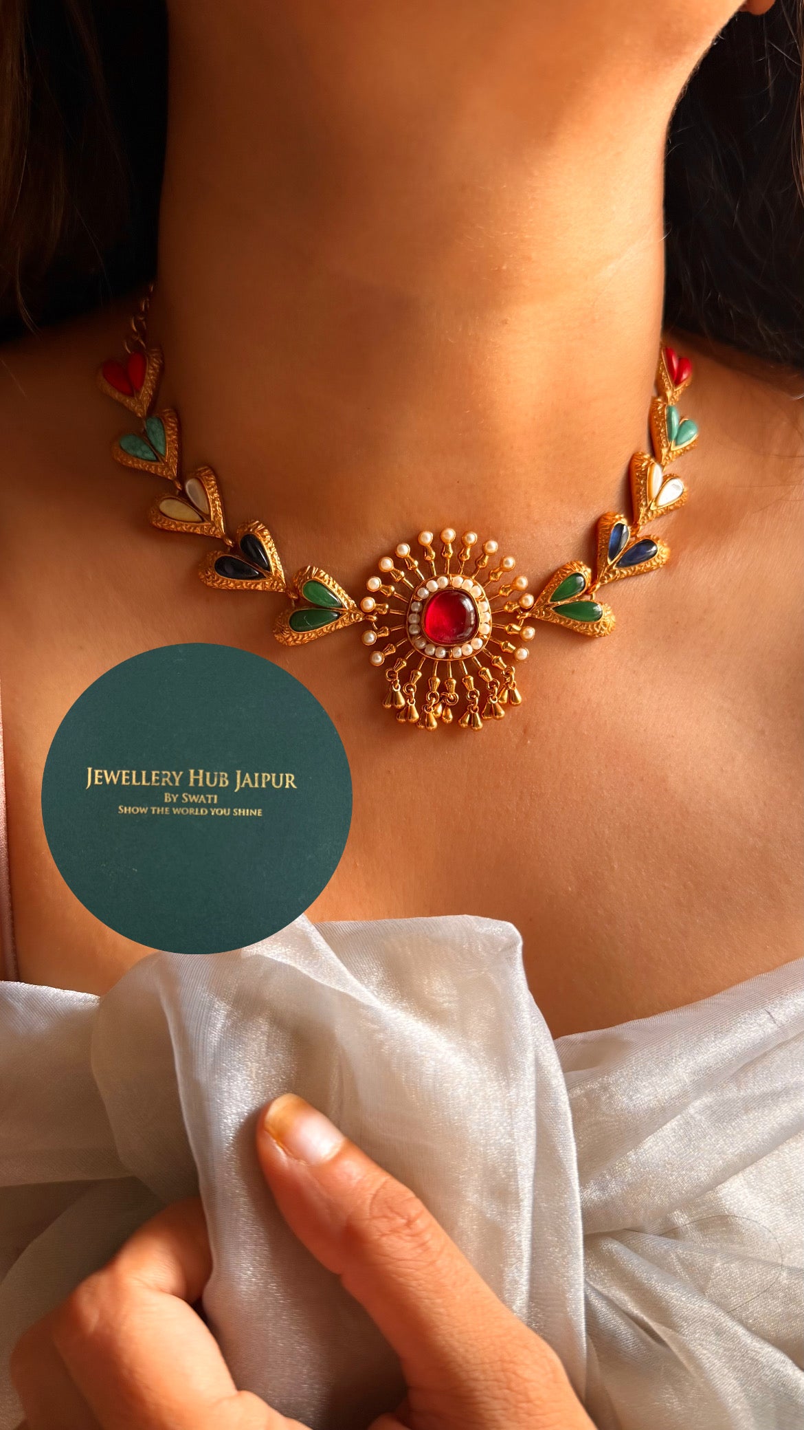 Amrapali Ruby doublet designer navratna collar set