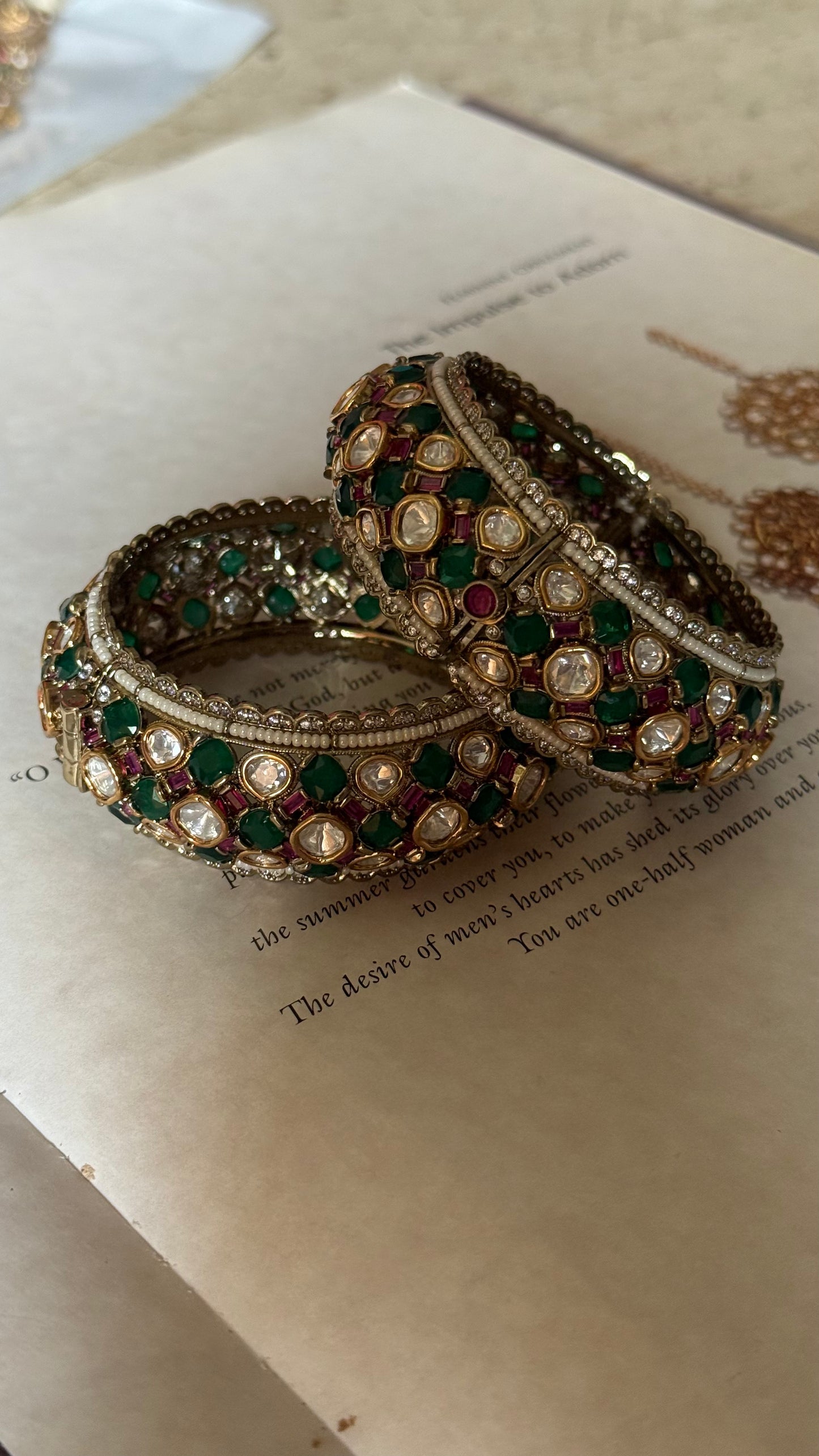 Emerald doublet real Moissanite bangles