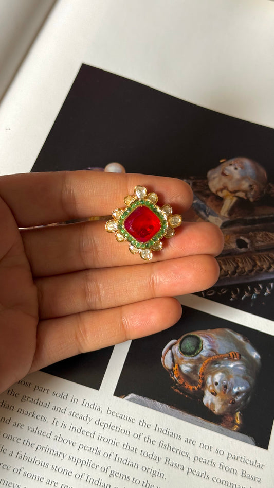Ruby & emerald diamond polki ring