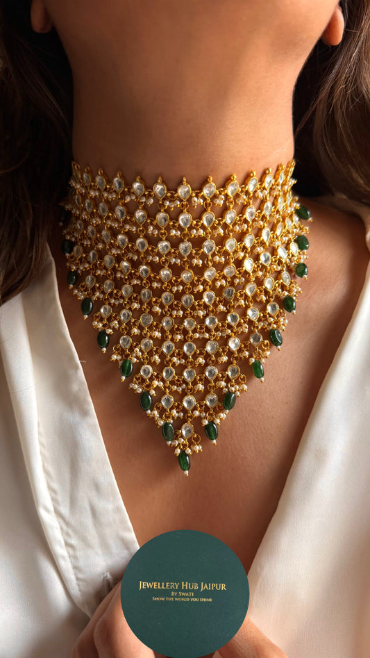 10 layered paachi Kundan emerald strawberry Necklace