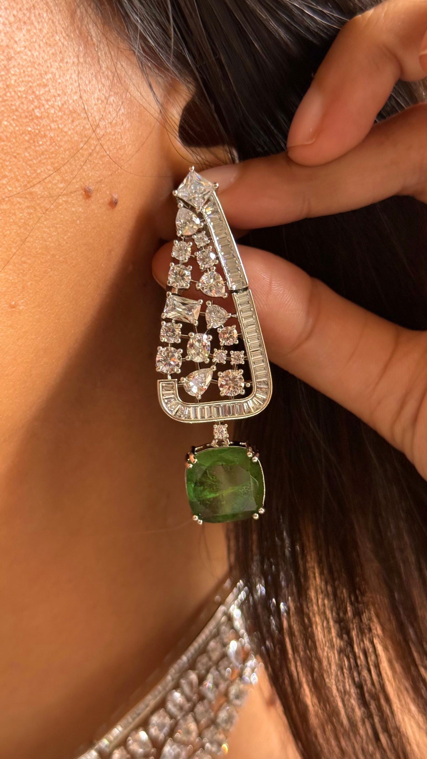 Mint doublet cz Emerald cut necklace