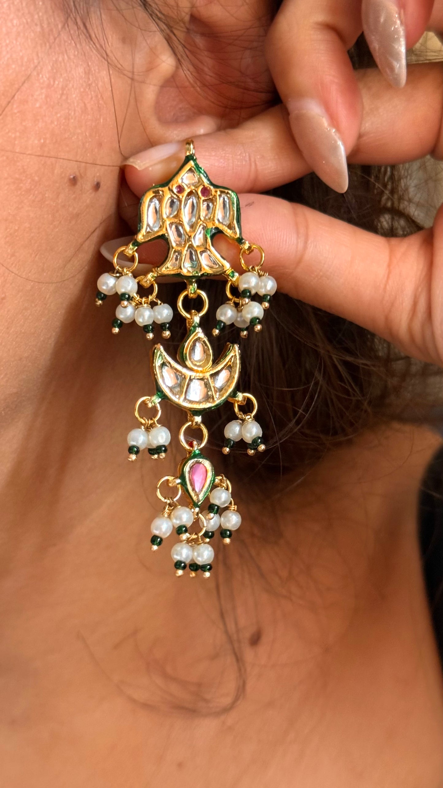 Meenakari kundan earrings emerald drops