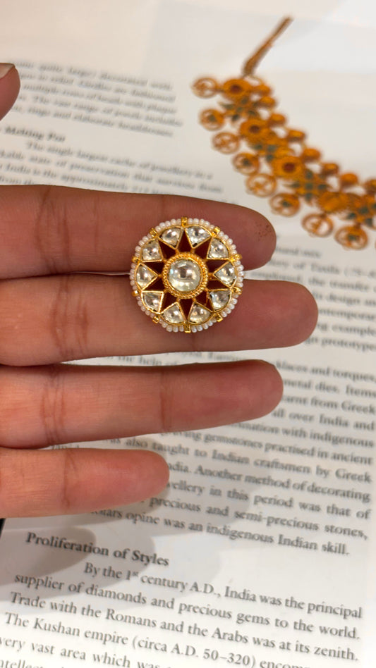 Floral Paachi Kundan Ring
