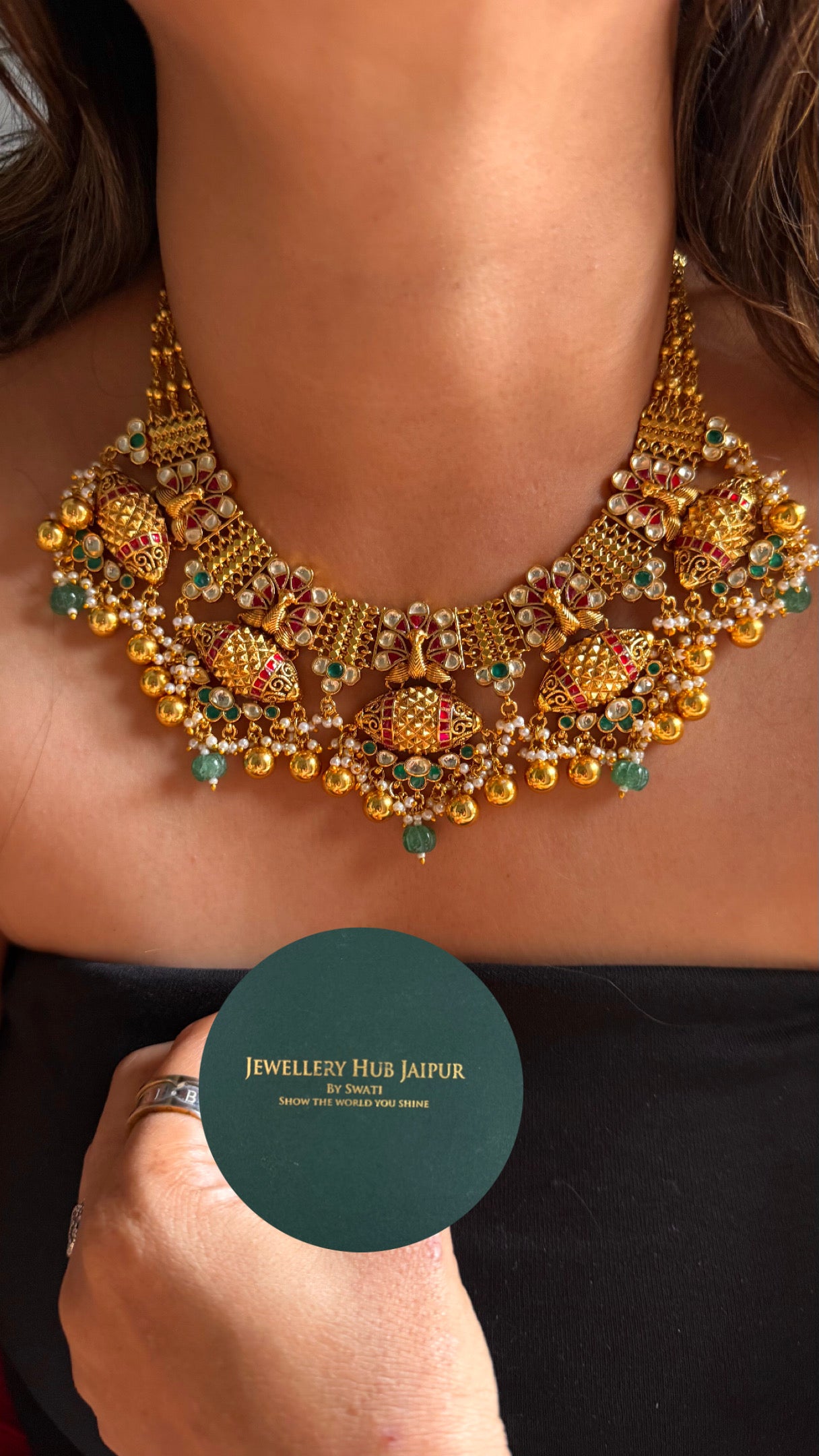 Heritage peacock inspired paachi Kundan necklace