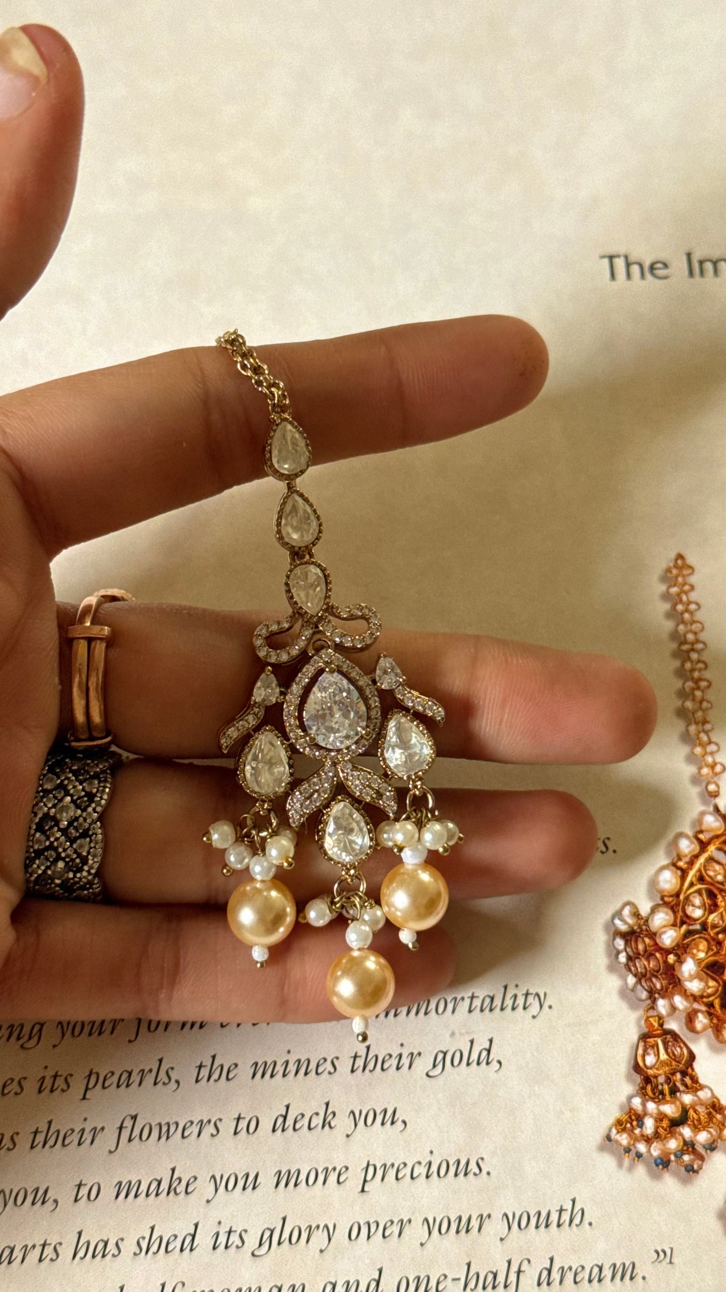 Moissanite polki with pearl drop maangtika