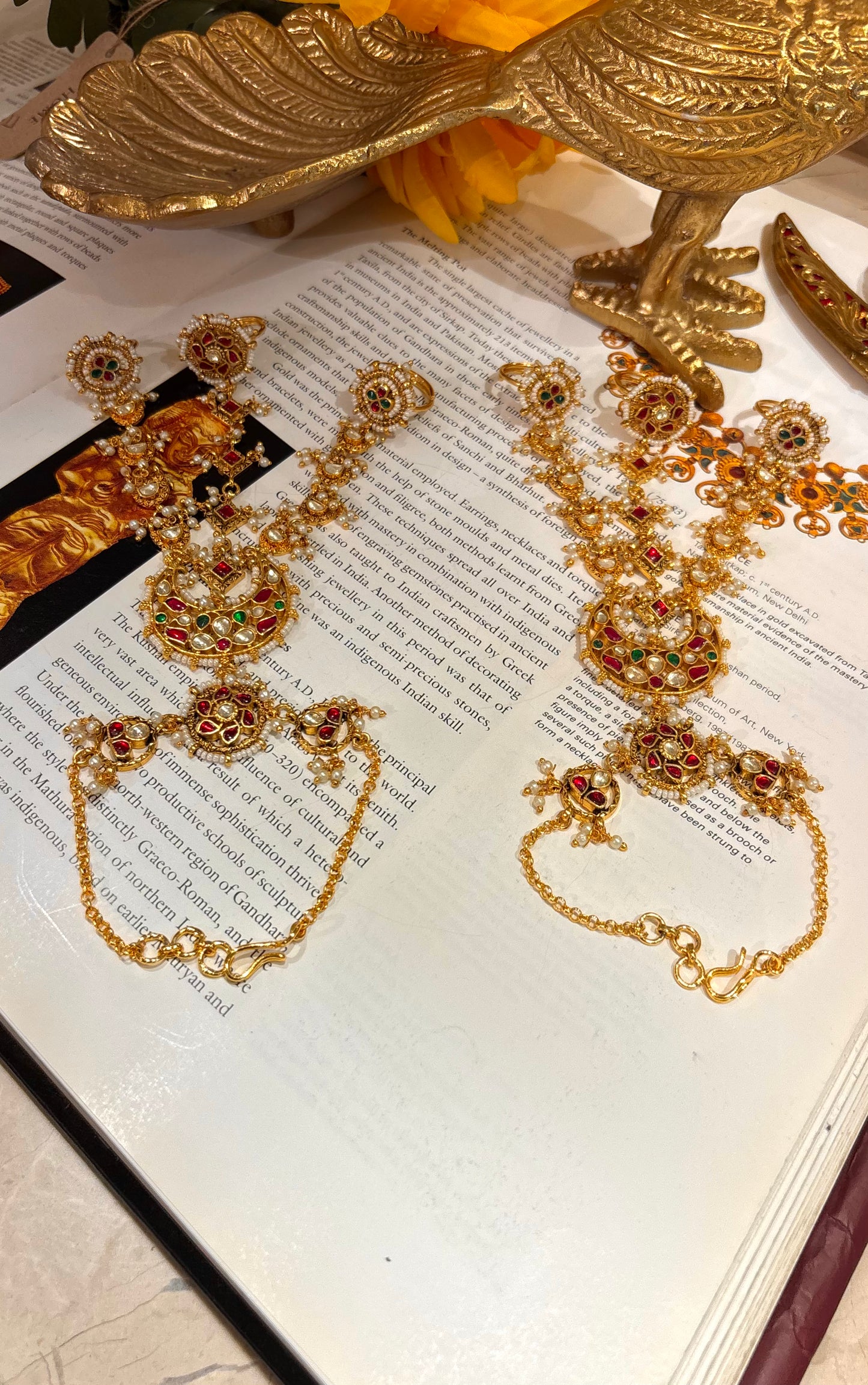 Paachi kundan heritage rajwada triple finger hathphool