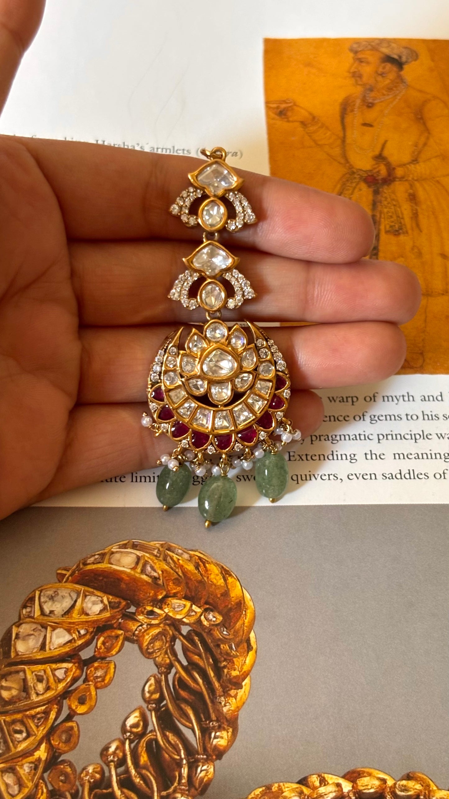 Ruby real moissanite with mint drops maangtika