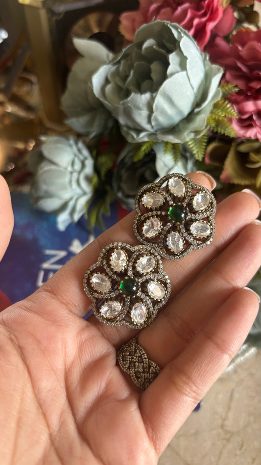 Moissanite emerald floral studs