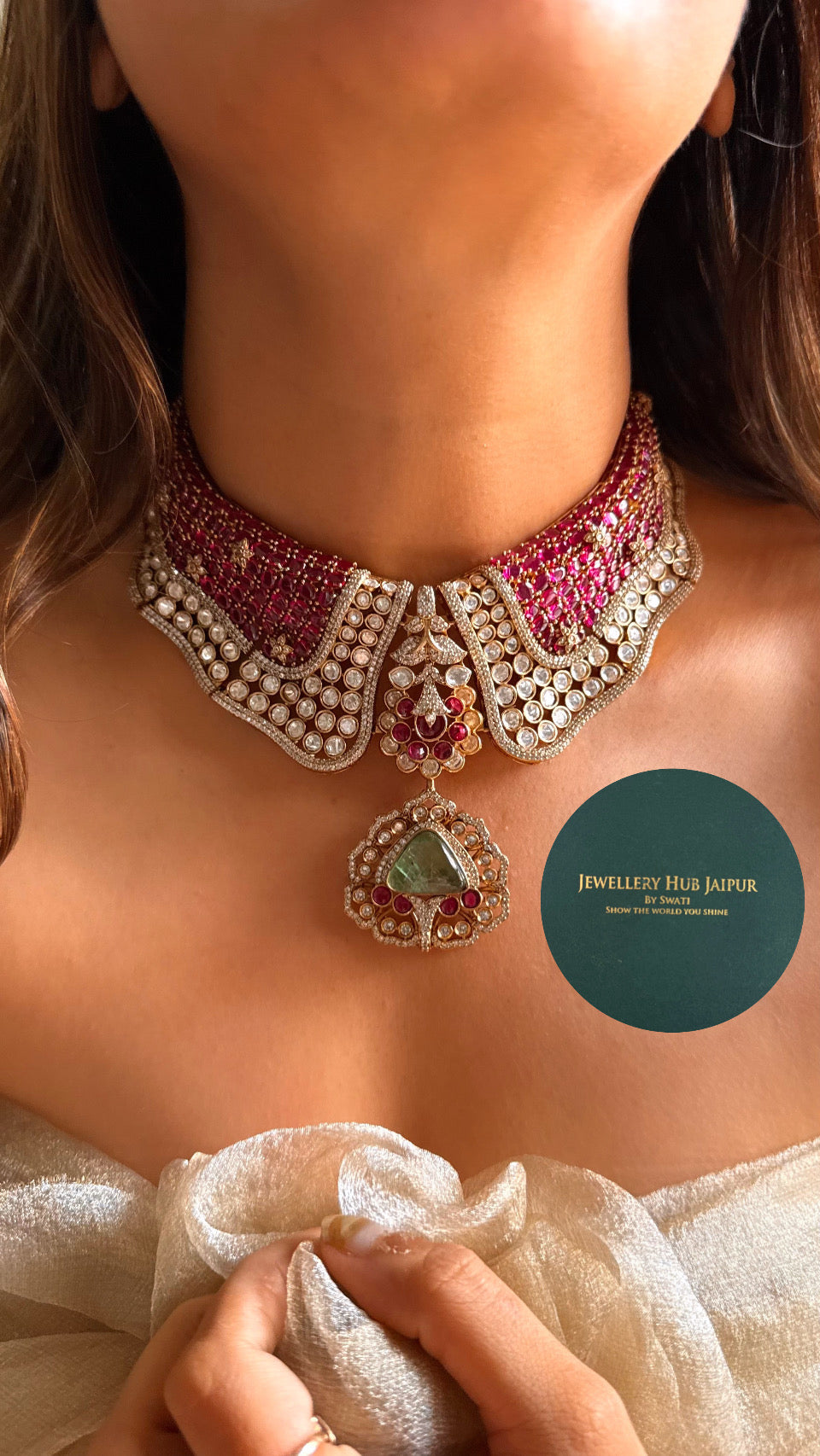 Raniwala inspired mint panna moissanite choker set