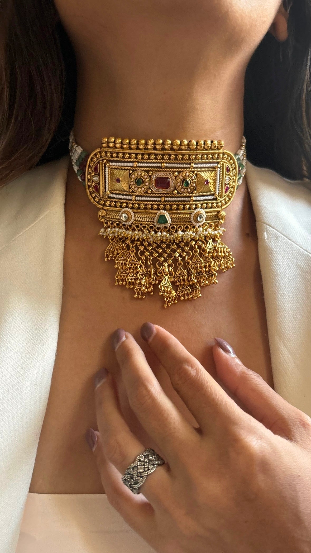 Rajasthani ruby and meena minimalist Aad