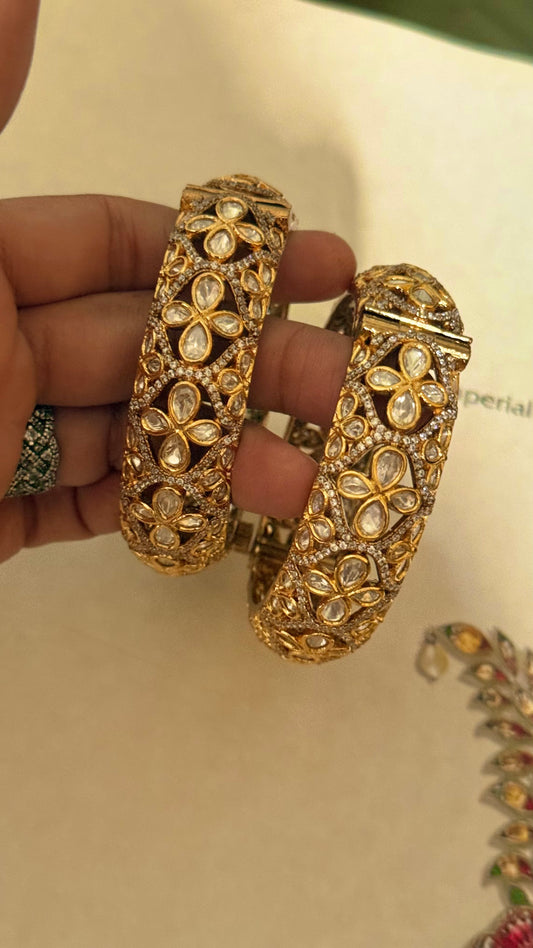 Moissanite polki floral openable bangle