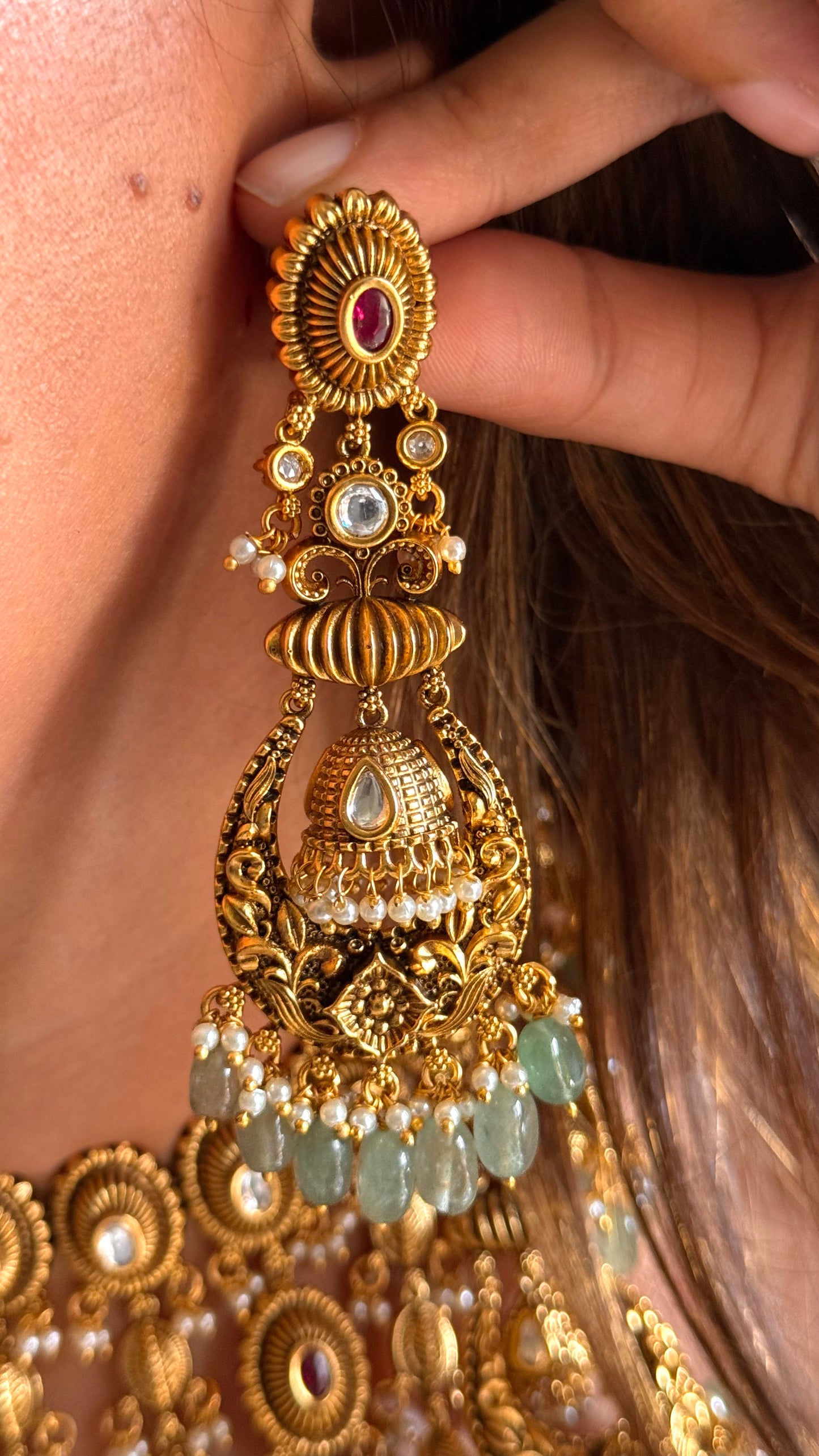 Oxidised Royal Rajwada chand jhumki necklace