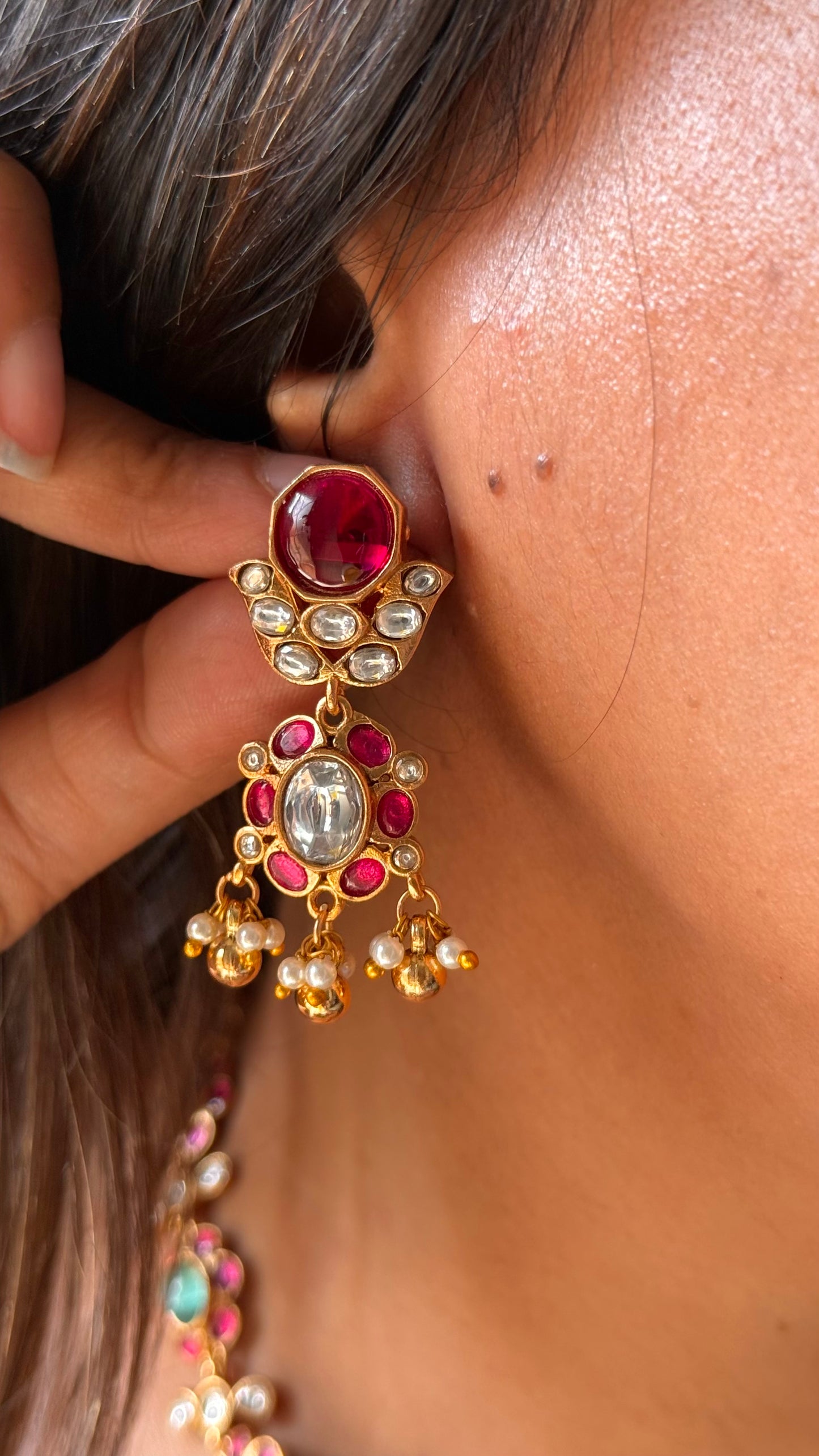 Mint & Rani ruby Amrapali floral Necklace