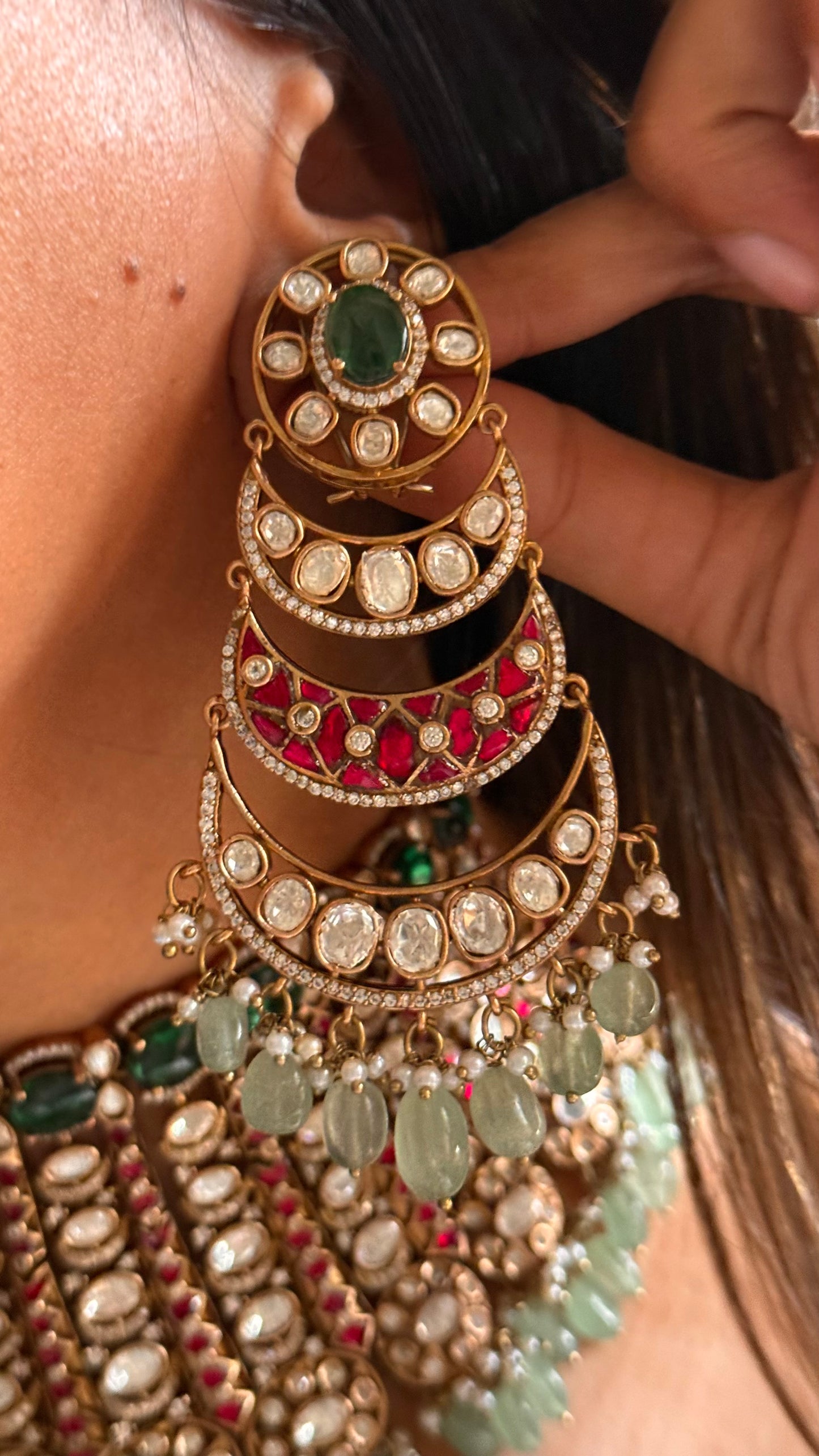 Emerald & Rani pink bridal Asia inspired statement choker (takkar work)