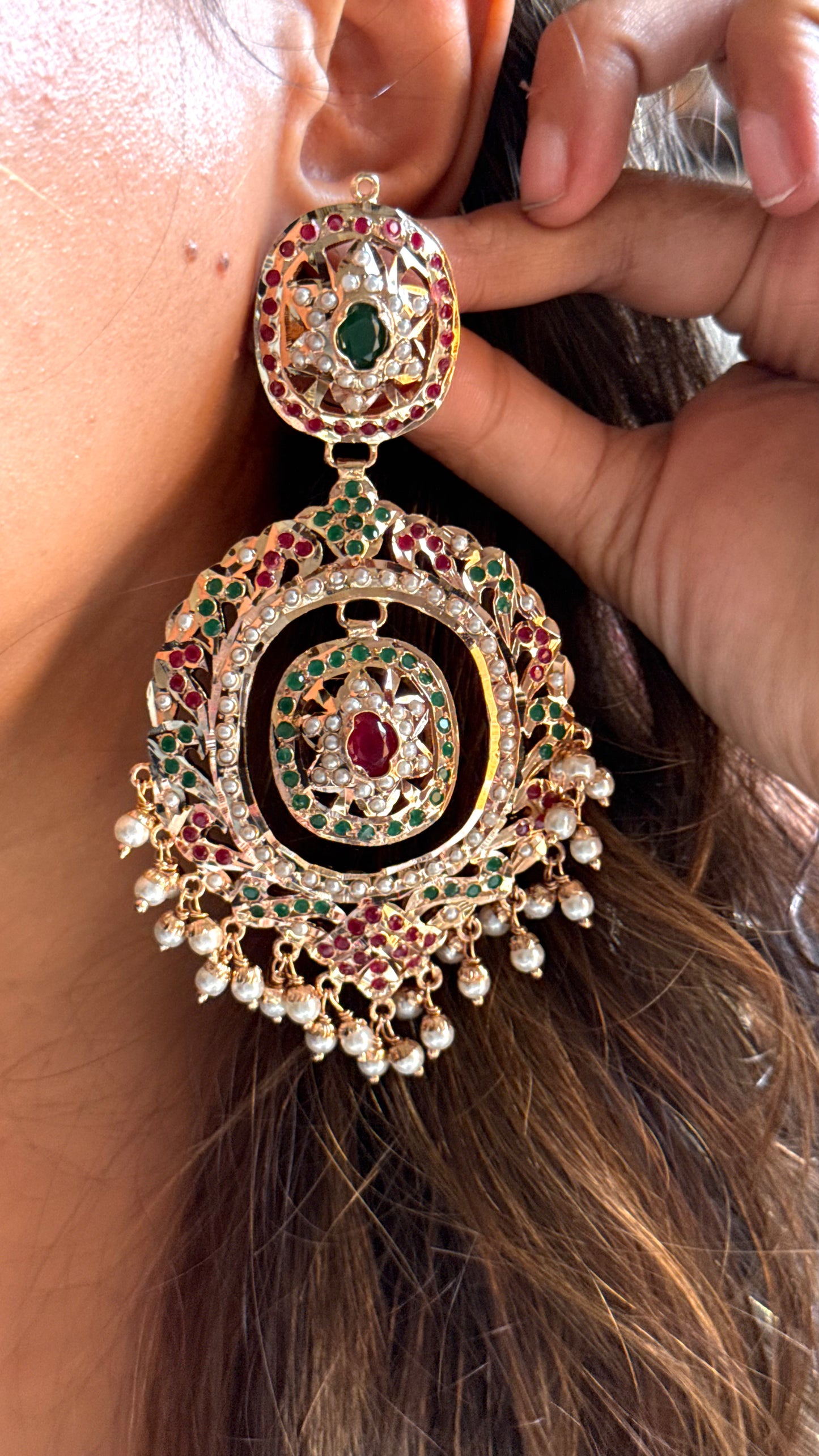 Emerald & Ruby jadau danglers