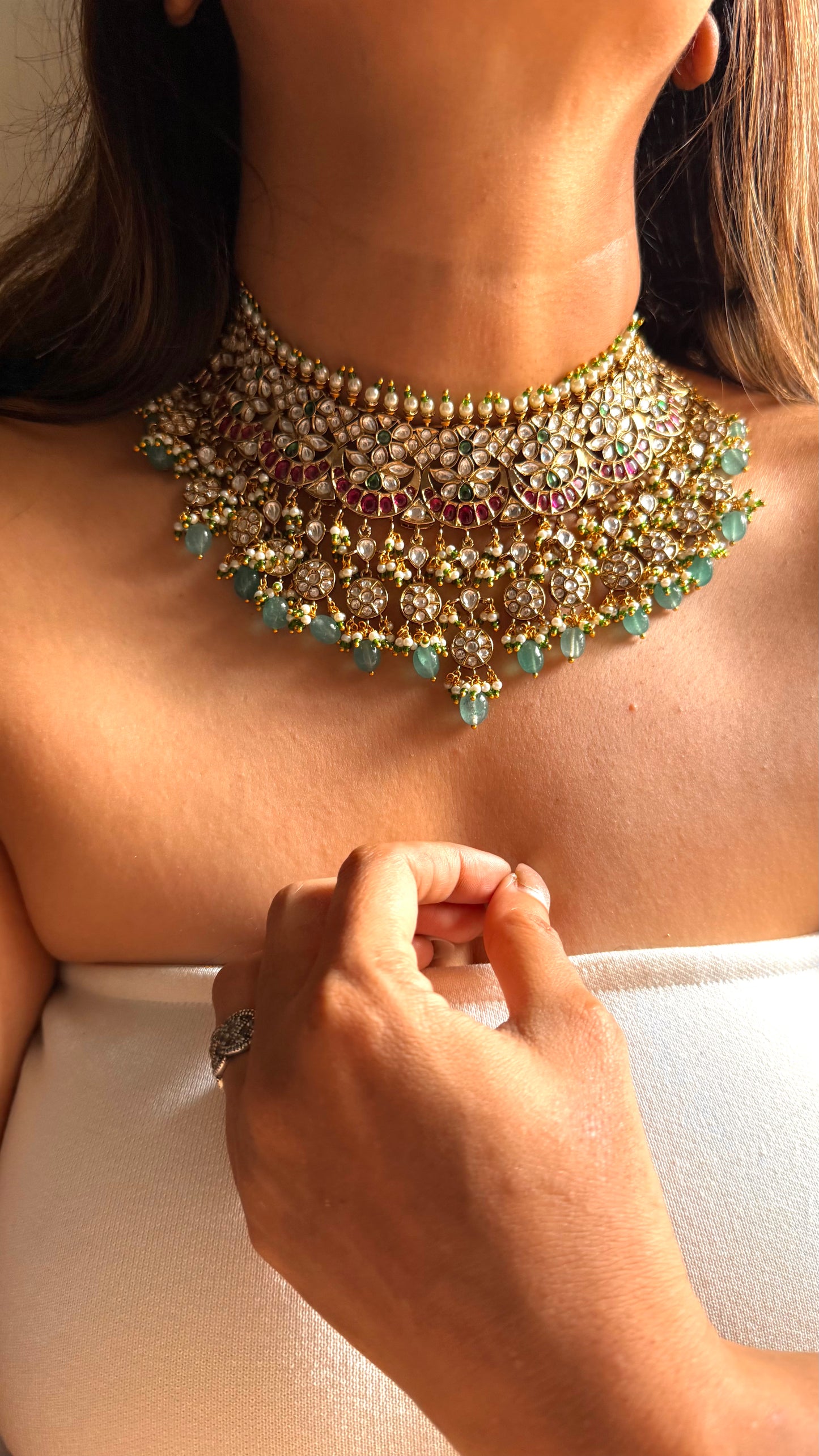 Saanvika Ruby & mint gold polish choker