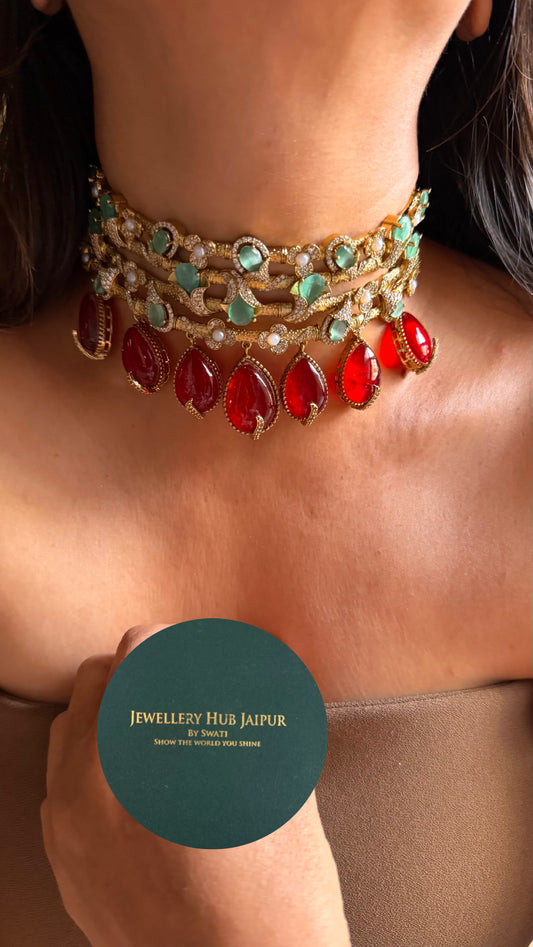 Mint& ruby cocktail statement choker