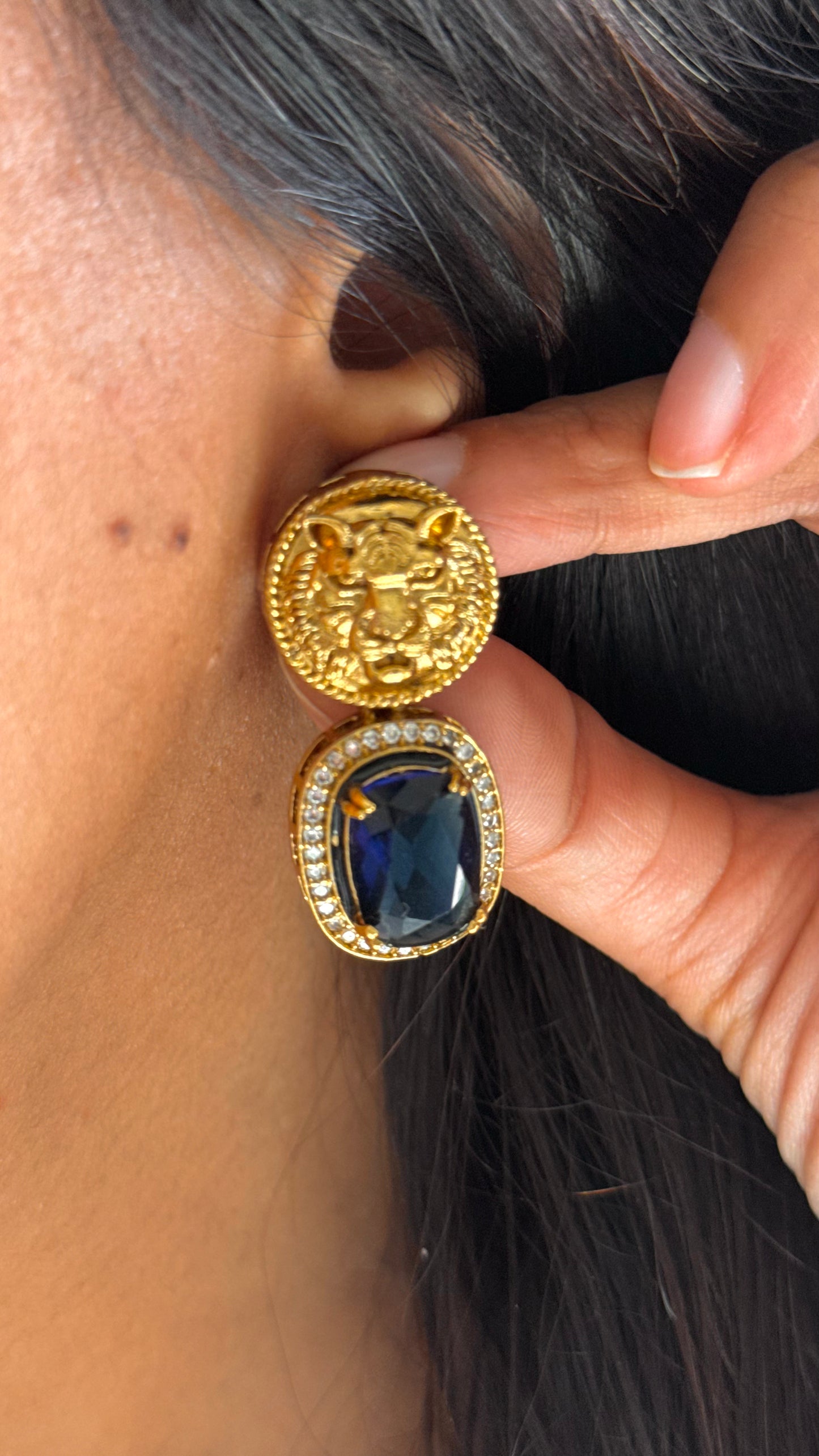 Sabyasachi inspired Sapphire colour danglers