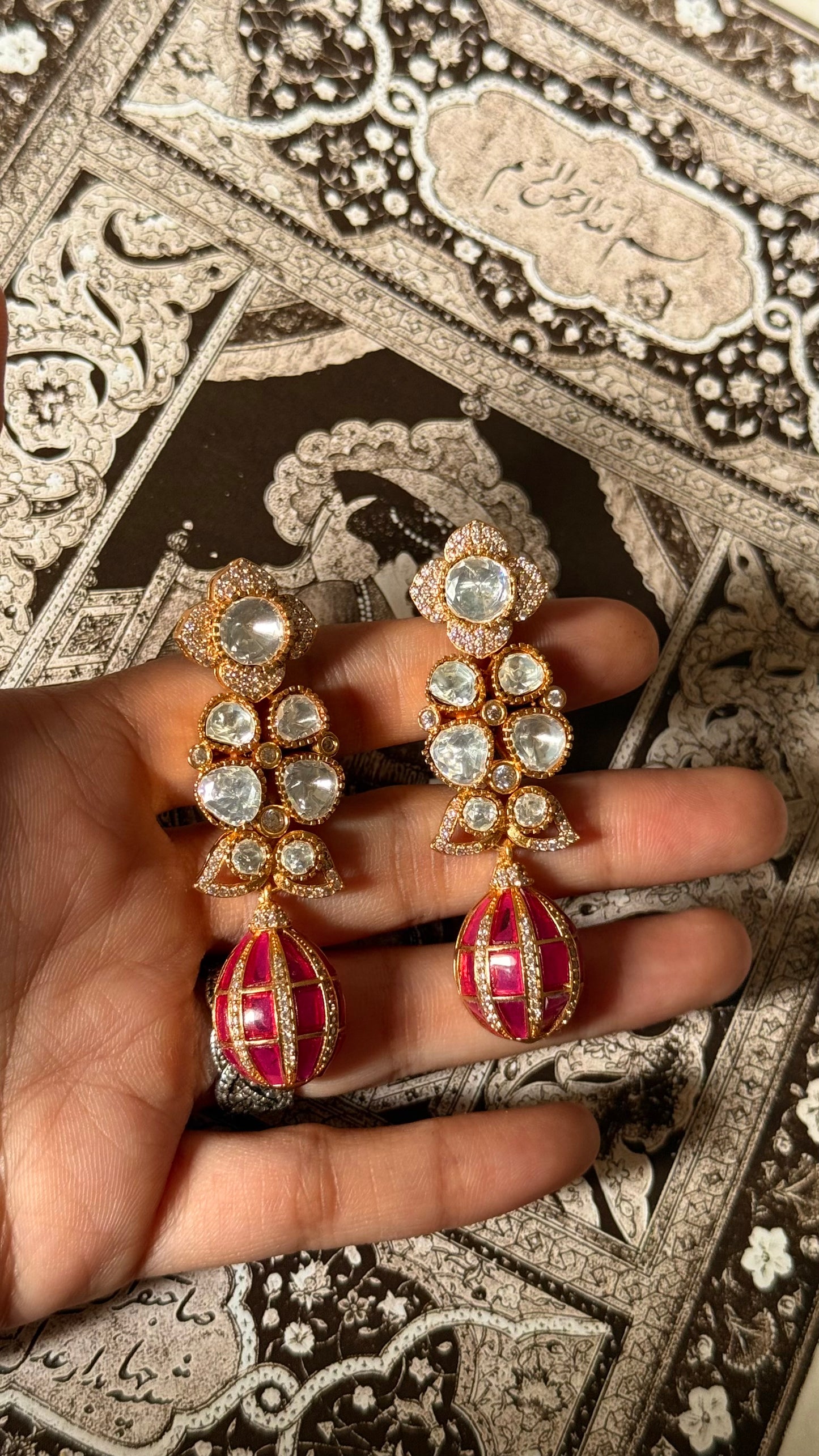 Ruby katdana & moissanite floral danglers