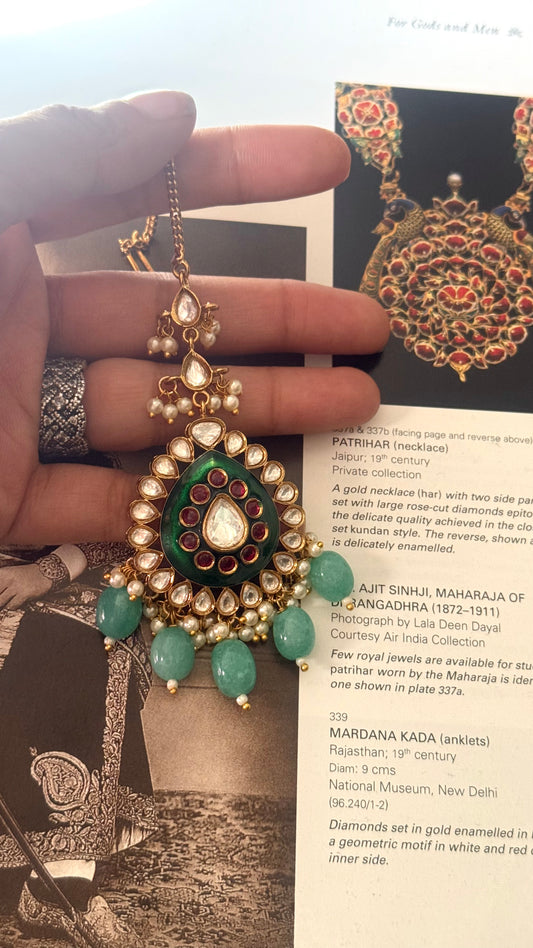 Emerald & ruby meenakari  maangtika