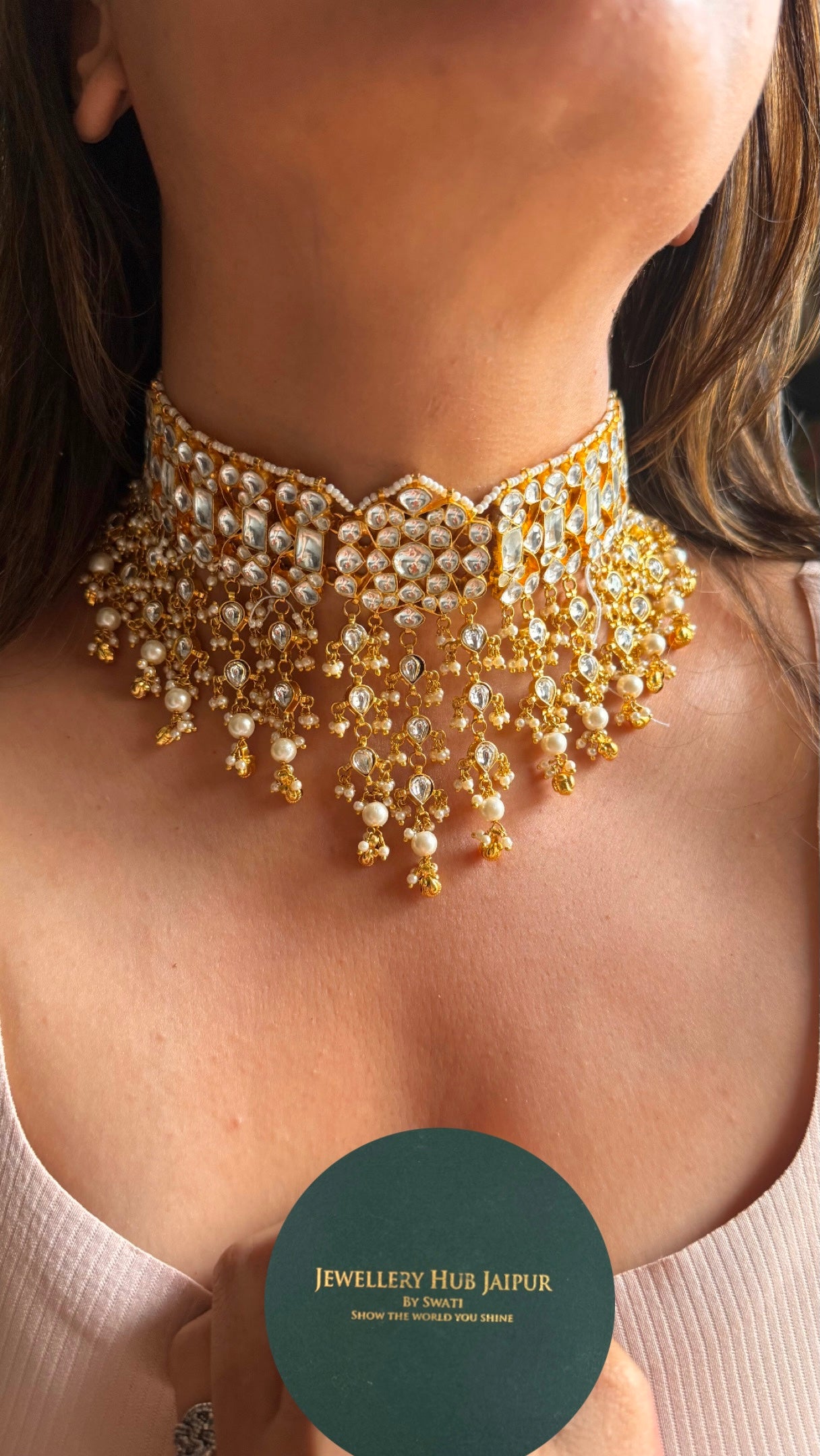 Handmade jadau pearl detailing choker necklace
