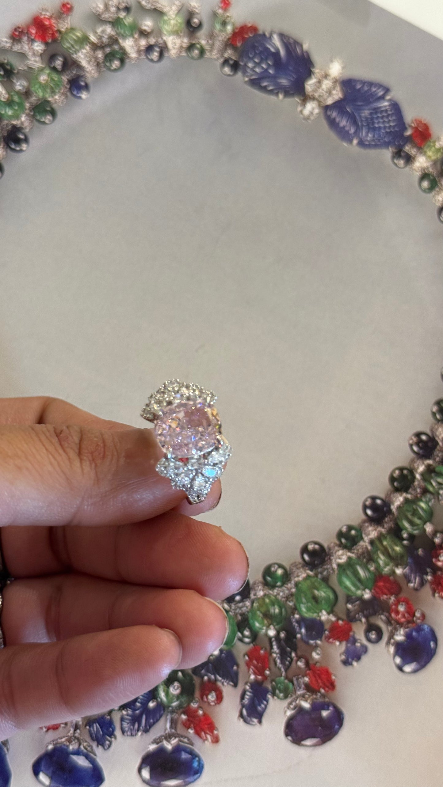 Rose Quartz Cz Diamond Cocktail Ring