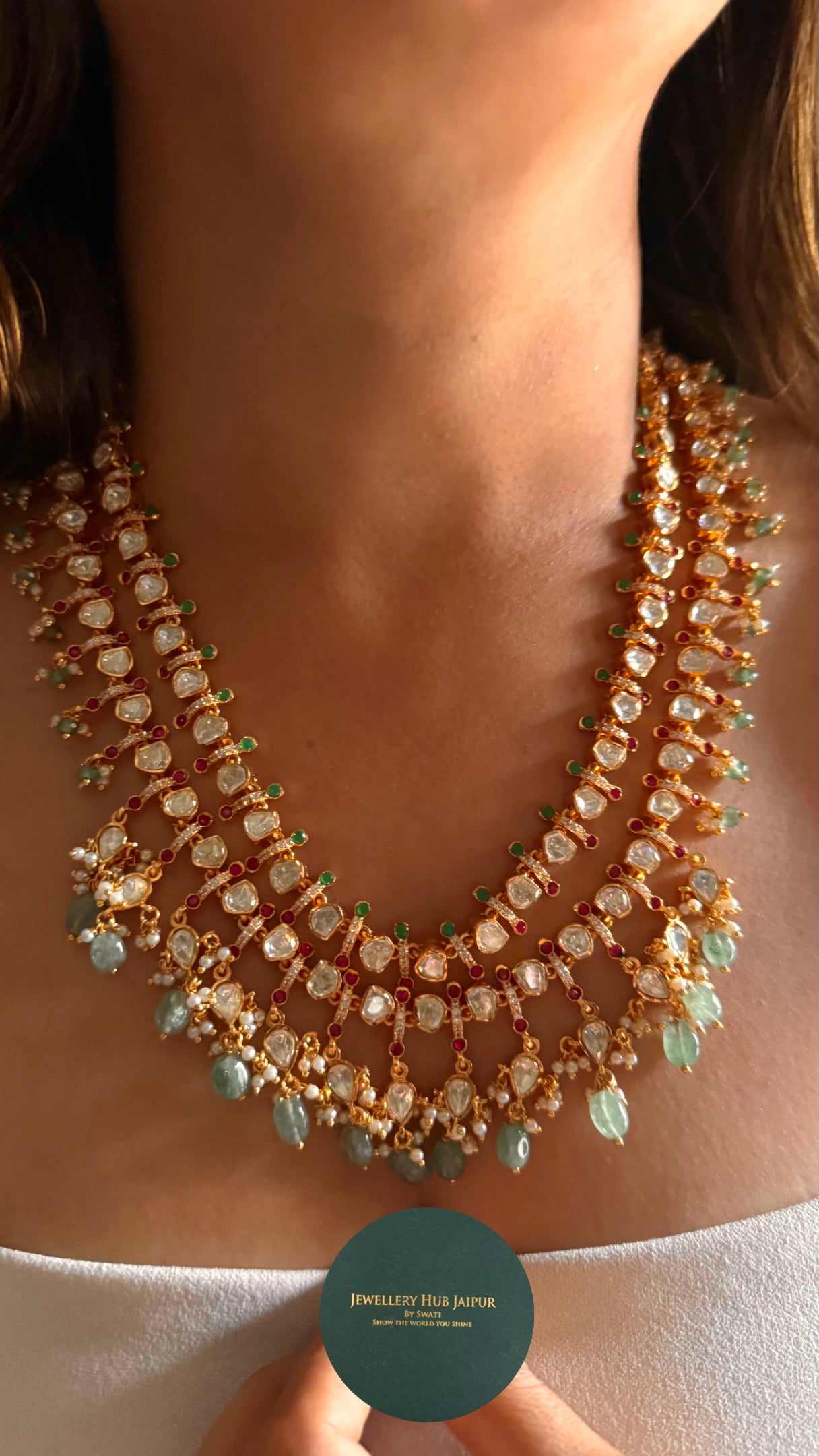 Real moissanite dual layer dual coloured bridal long Necklace