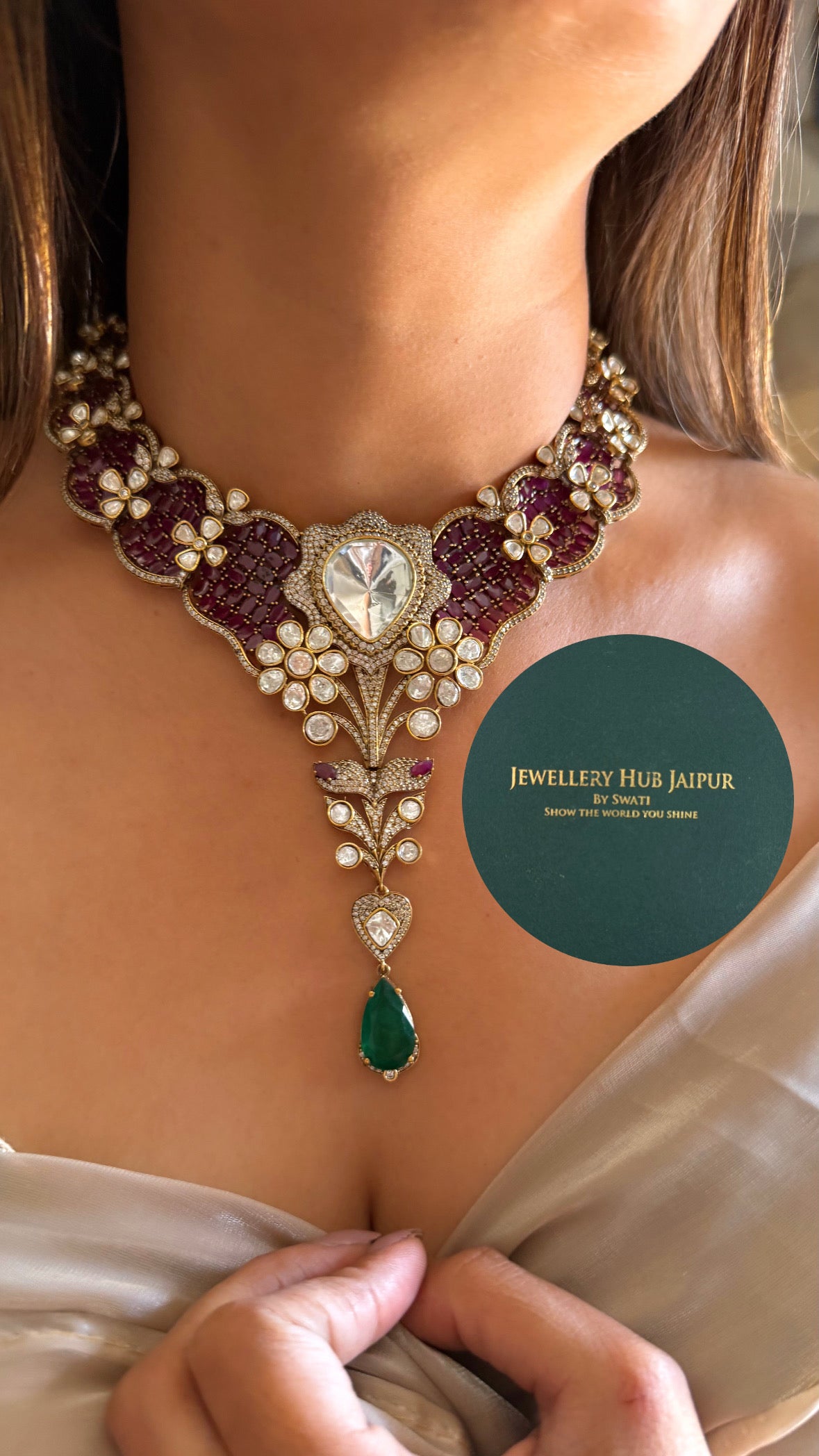 Vaidayi Designer uncut polki ruby moissanite collar necklace