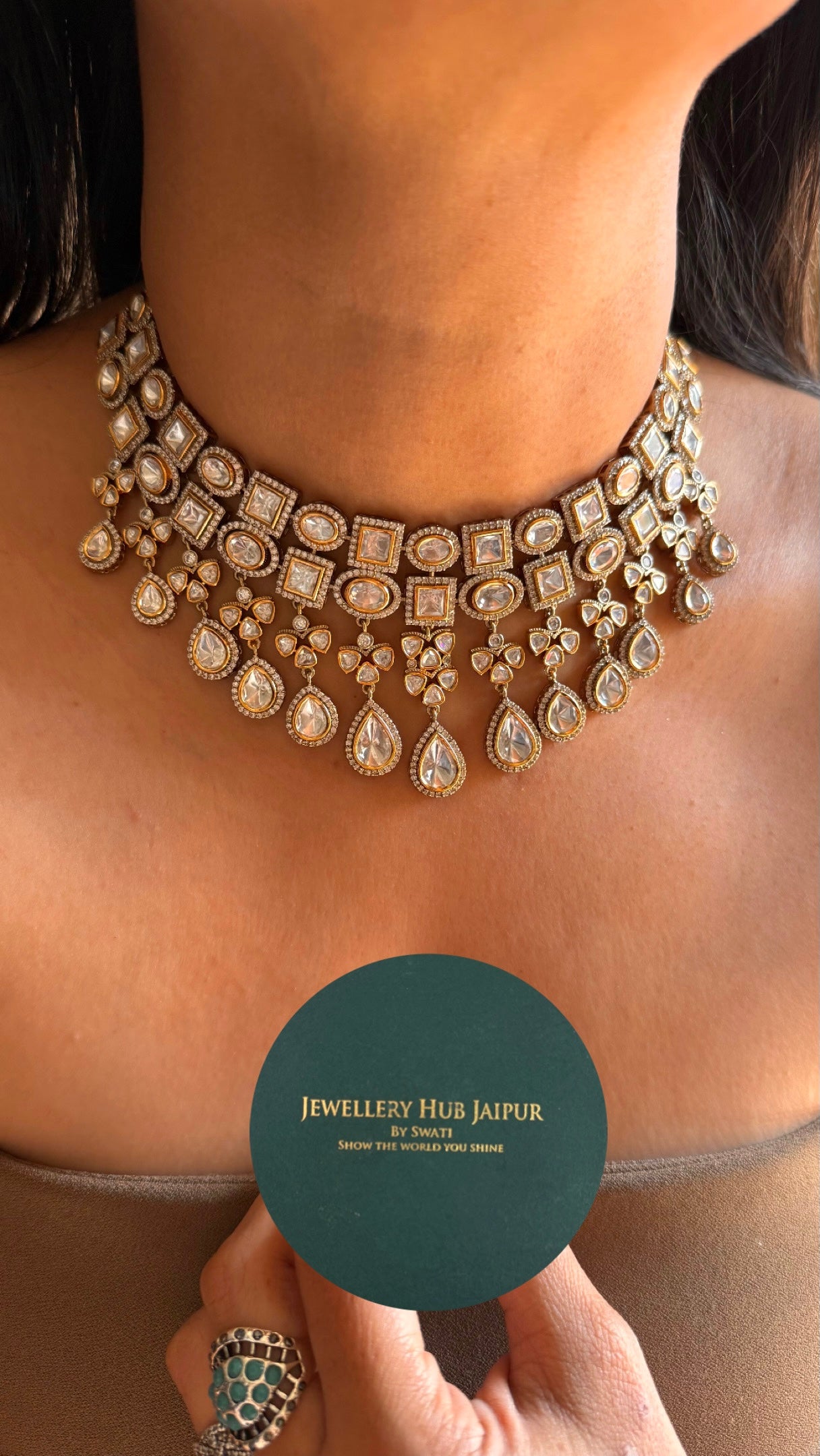 Real moissanite polki victorian choker set