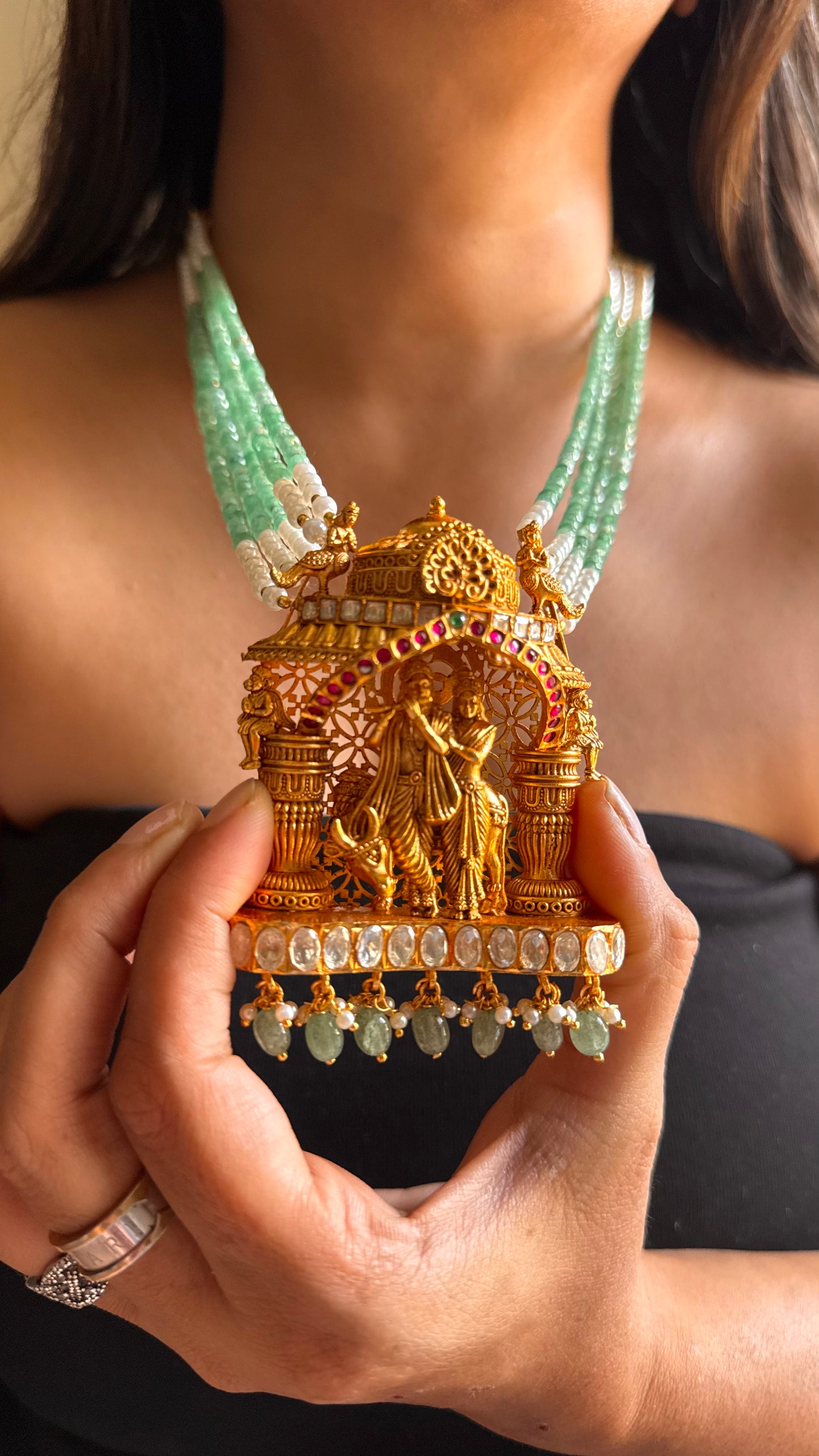 Lord krishna temple necklace with strawberry  drops