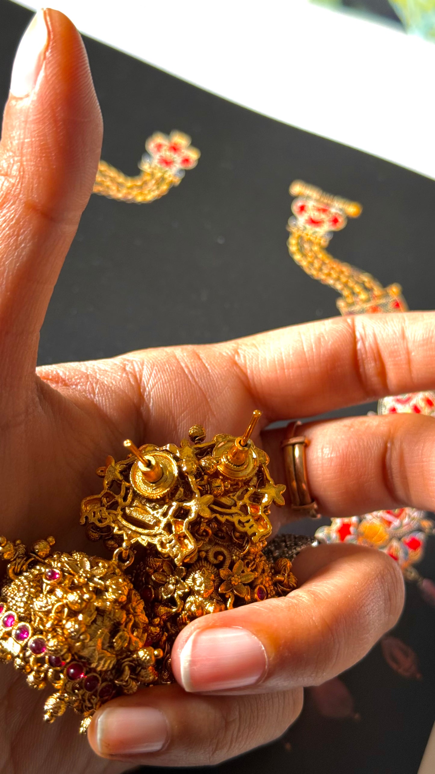 gold ruby temple Jhumka