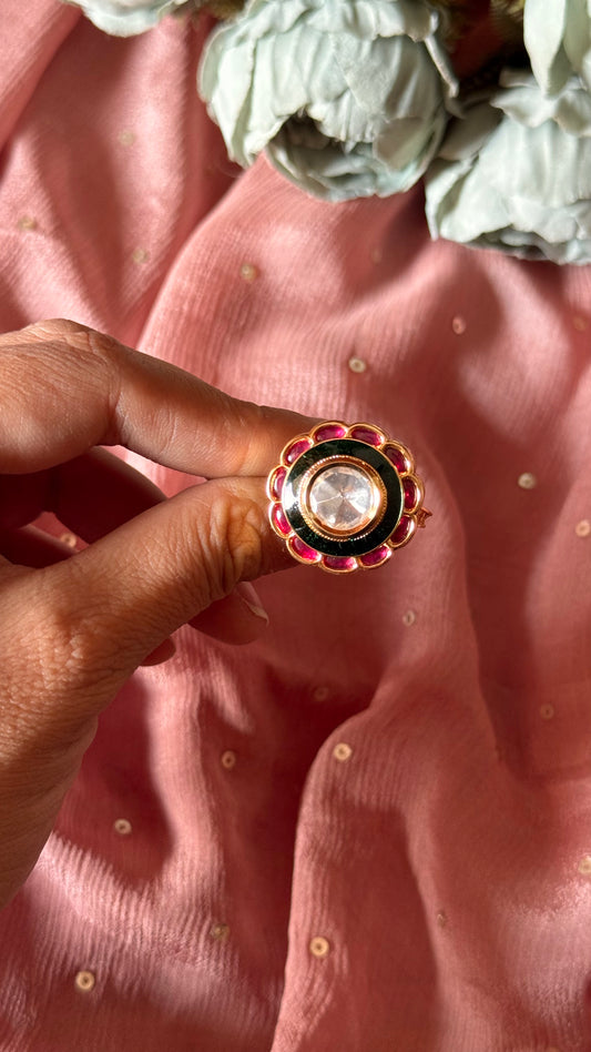 Ruby & emerald meenakari polki ring