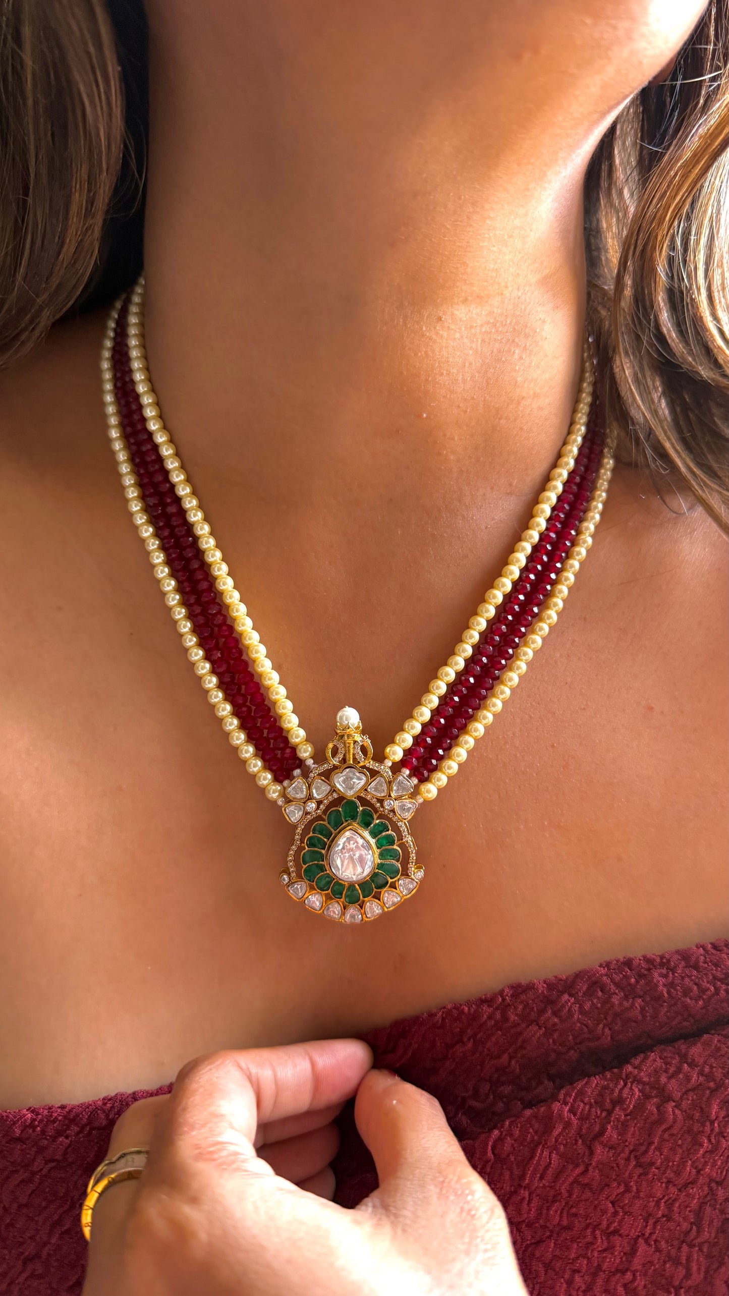 Ruby string & Emerald takkar pendant necklace