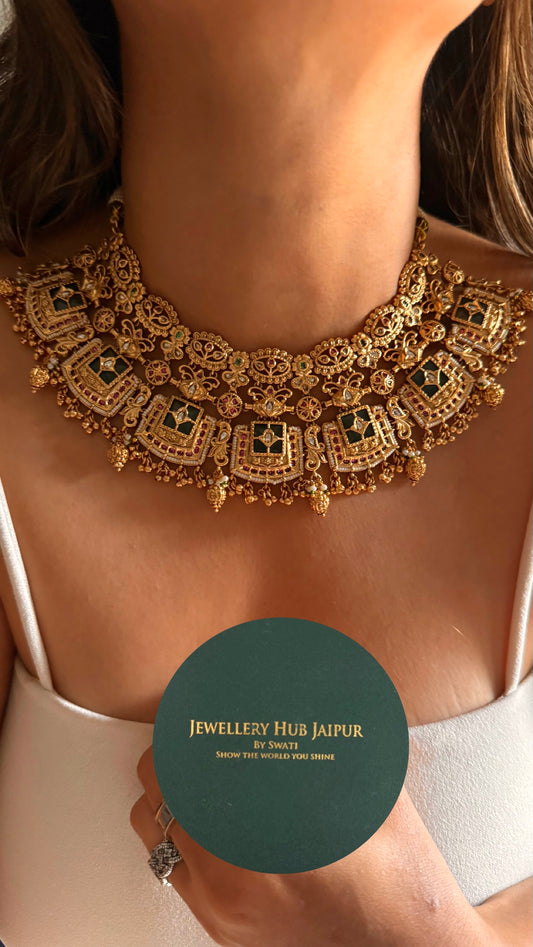 Heritage rajwada emerald nakashi gold Necklace