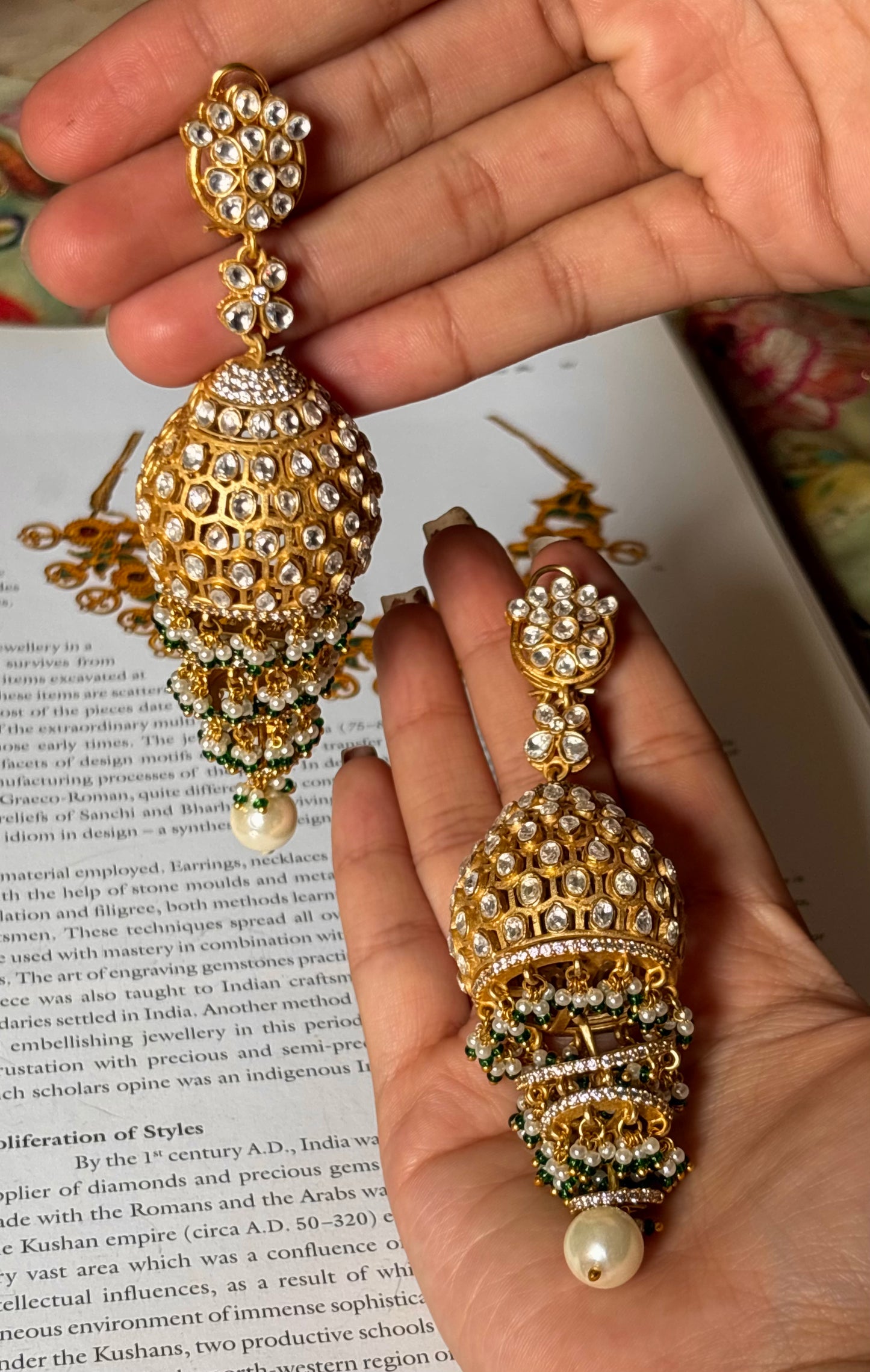 Moissanite polki emerald jhalaar jhumki Earrings