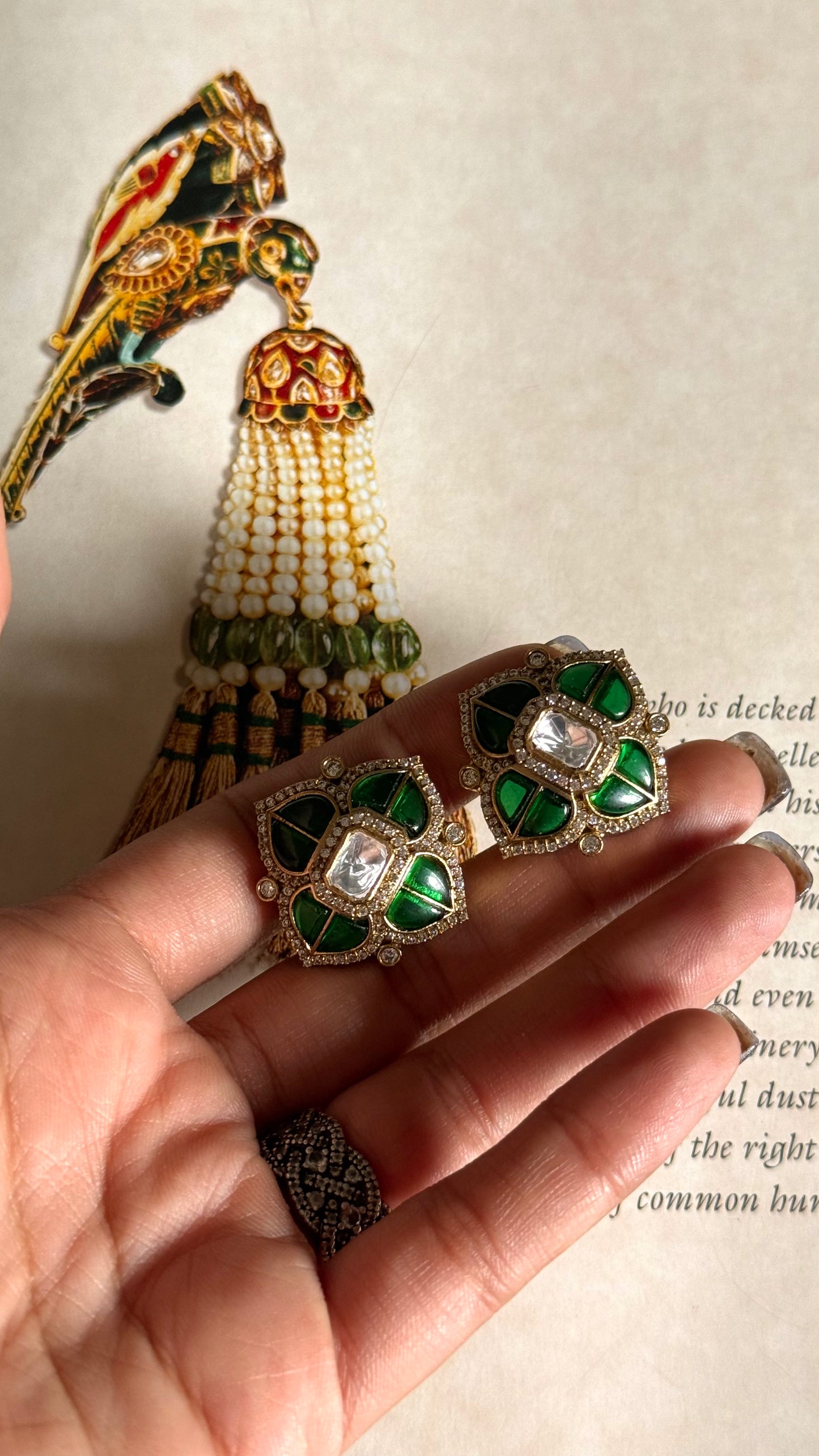 Emerald katdana moissanite studs