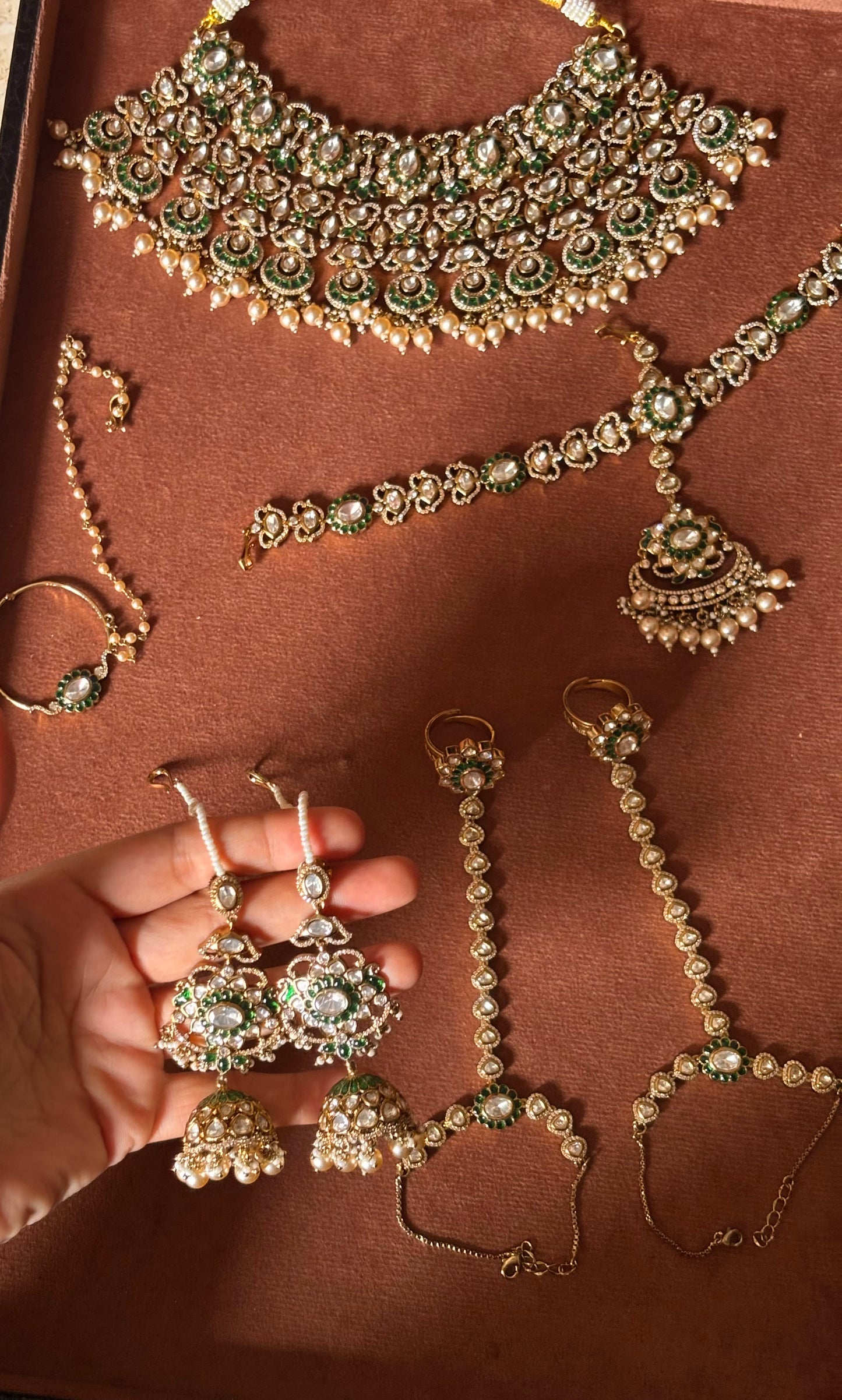 Emerald with drops heritage bridal combo Necklace